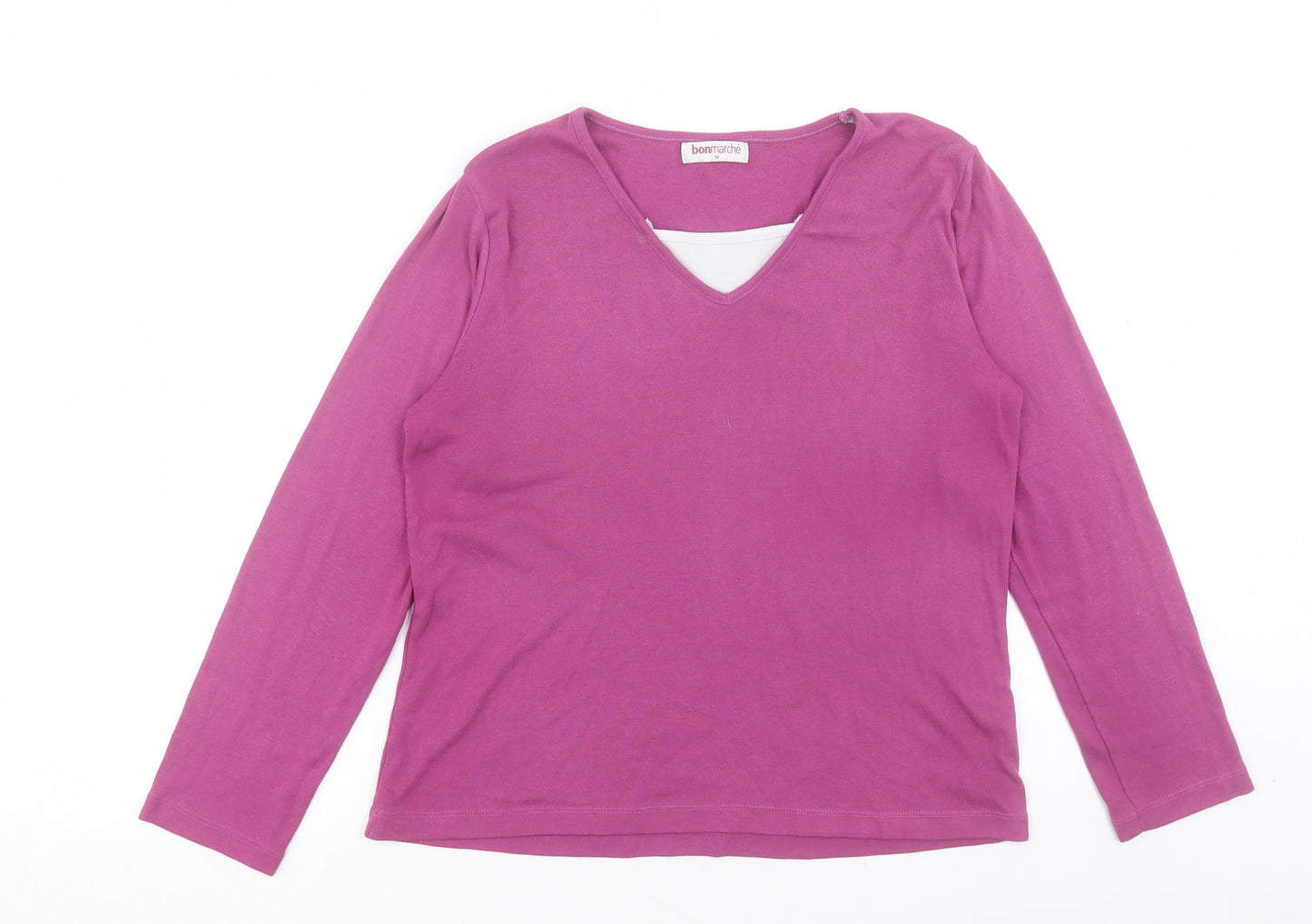 bonmarch Womens Purple Polyester Basic T-Shirt Size M V-Neck