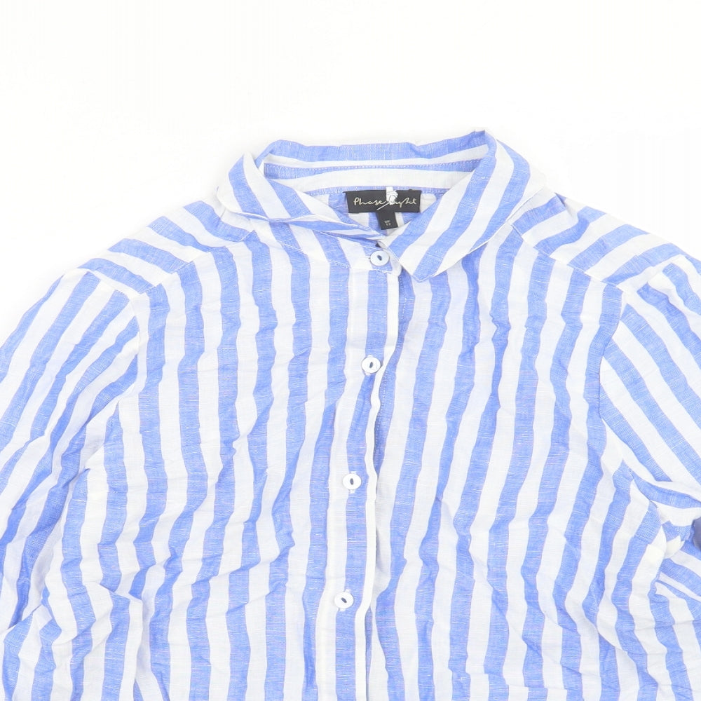Phase Eight Womens Blue Striped Linen Basic Button-Up Size 12 Collared