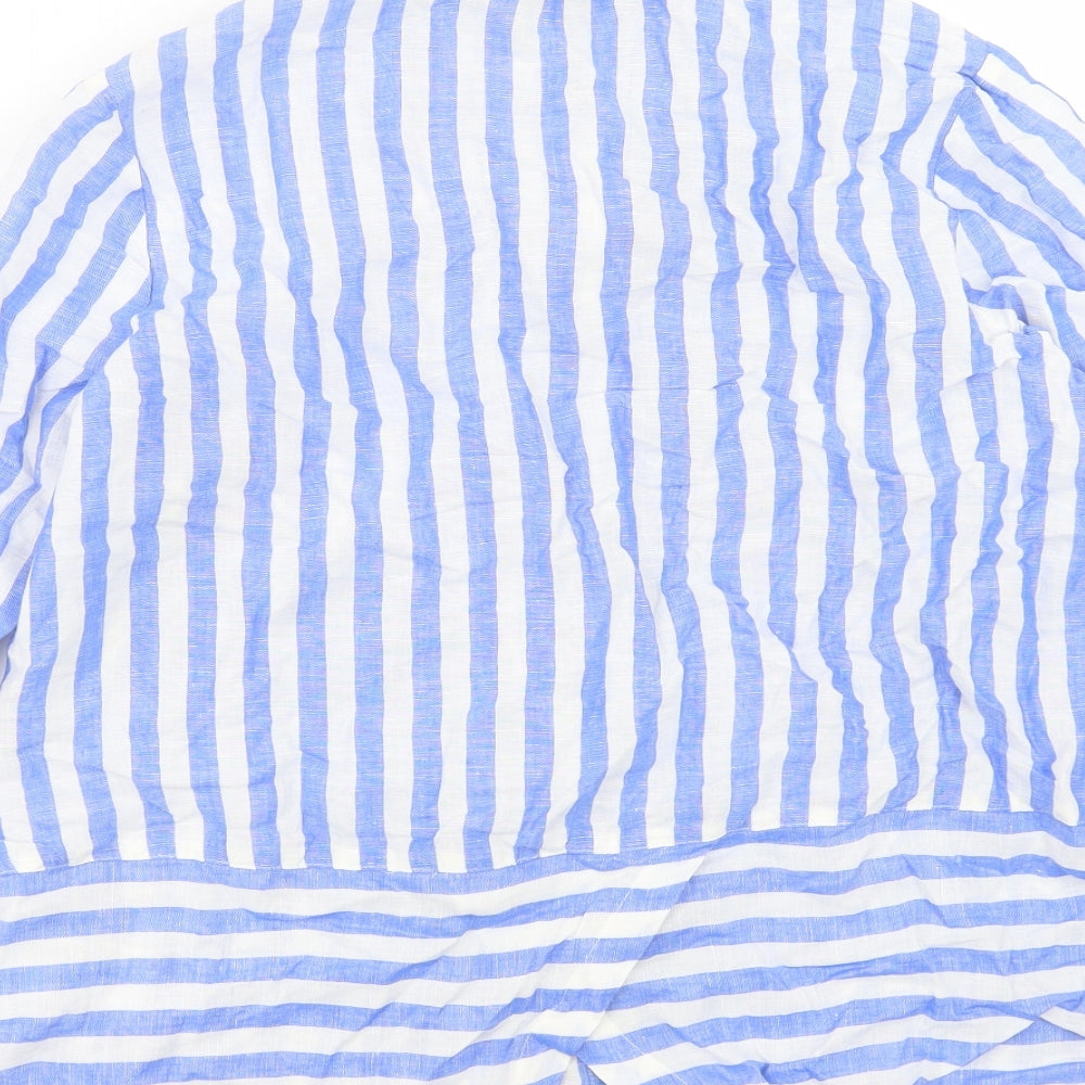 Phase Eight Womens Blue Striped Linen Basic Button-Up Size 12 Collared