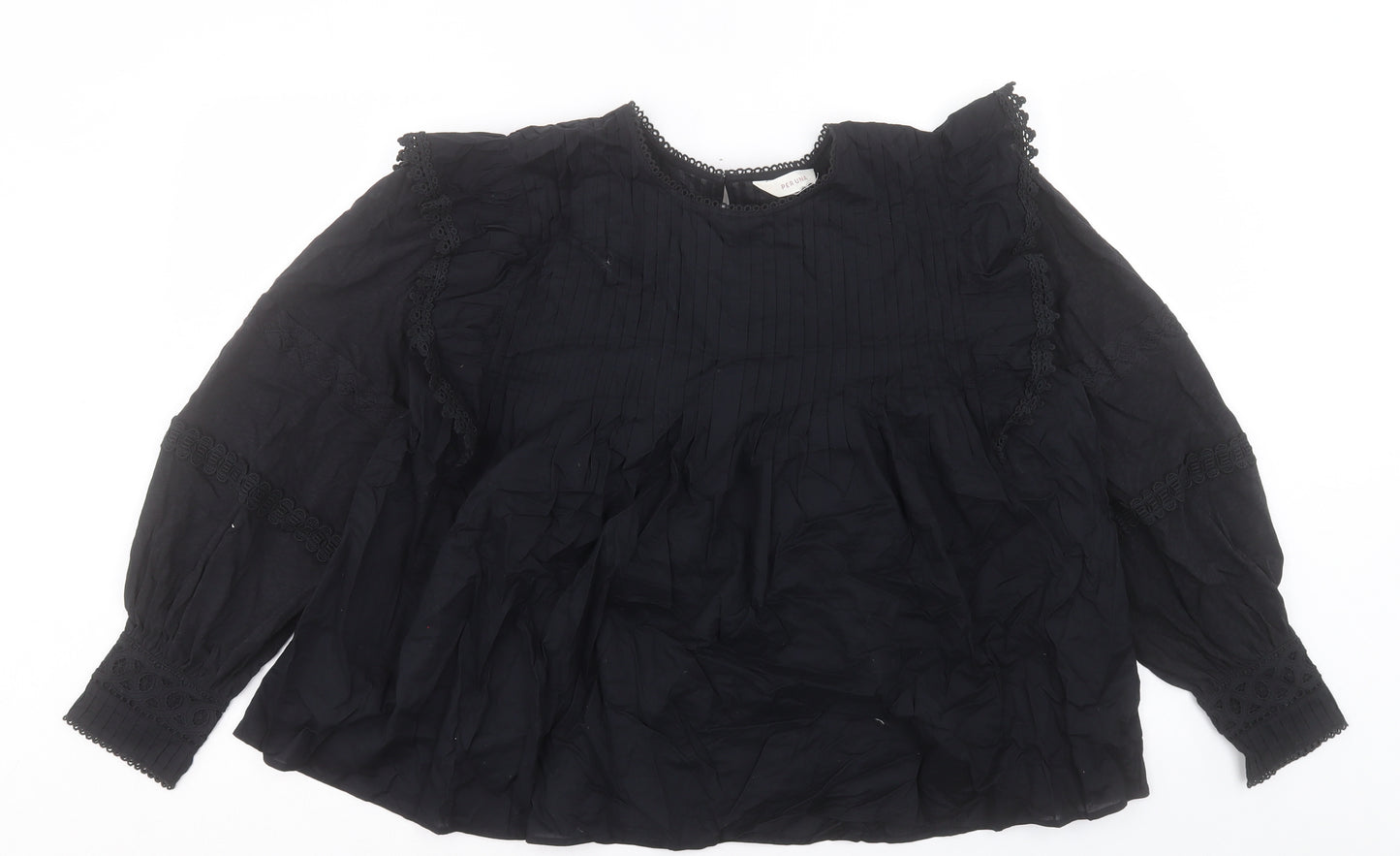 Per Una Womens Black Cotton Basic Blouse Size 12 Crew Neck