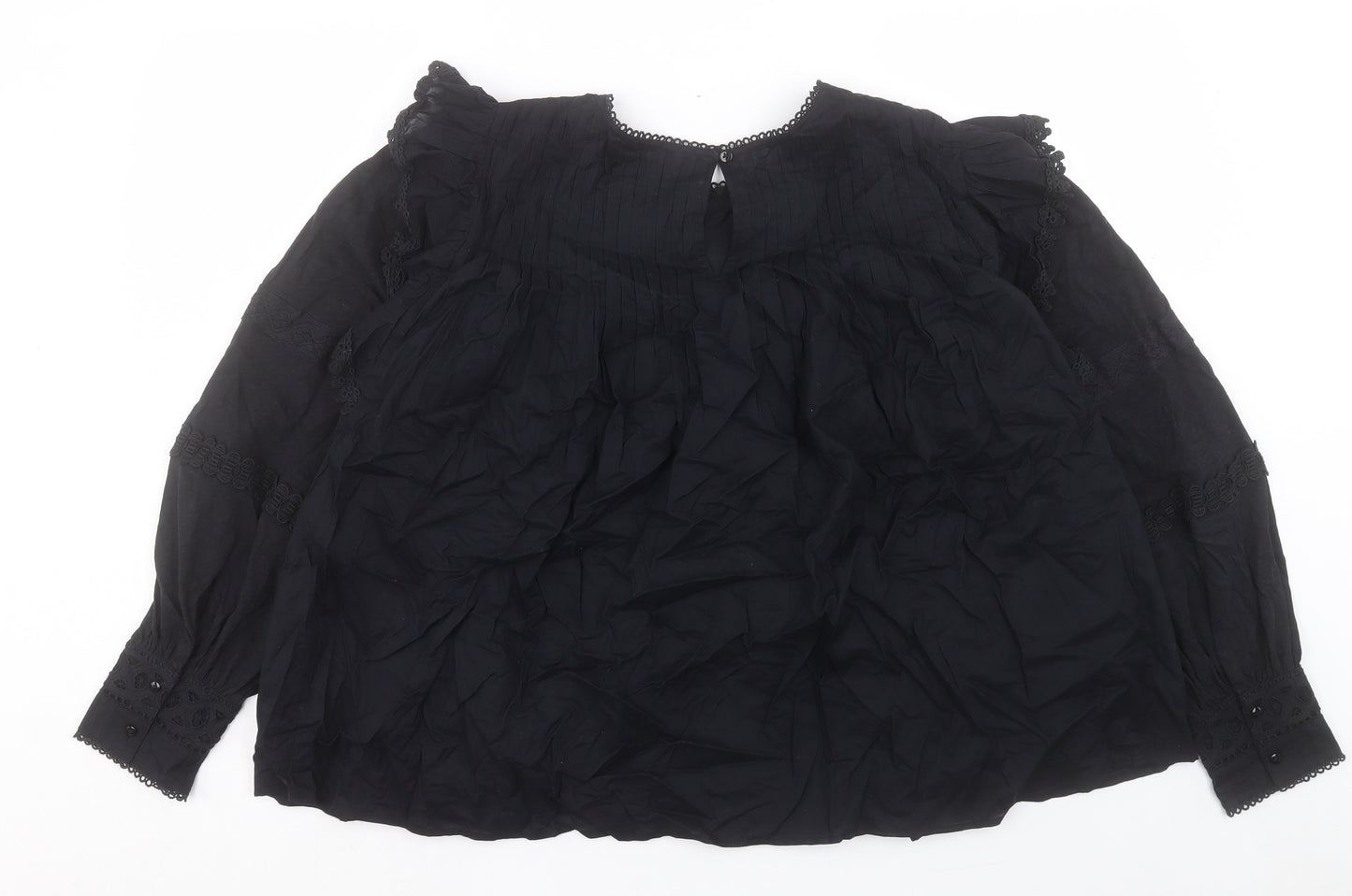 Per Una Womens Black Cotton Basic Blouse Size 12 Crew Neck