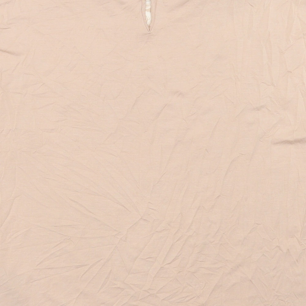 Marks and Spencer Womens Beige Paisley Viscose Basic T-Shirt Size 8 Crew Neck