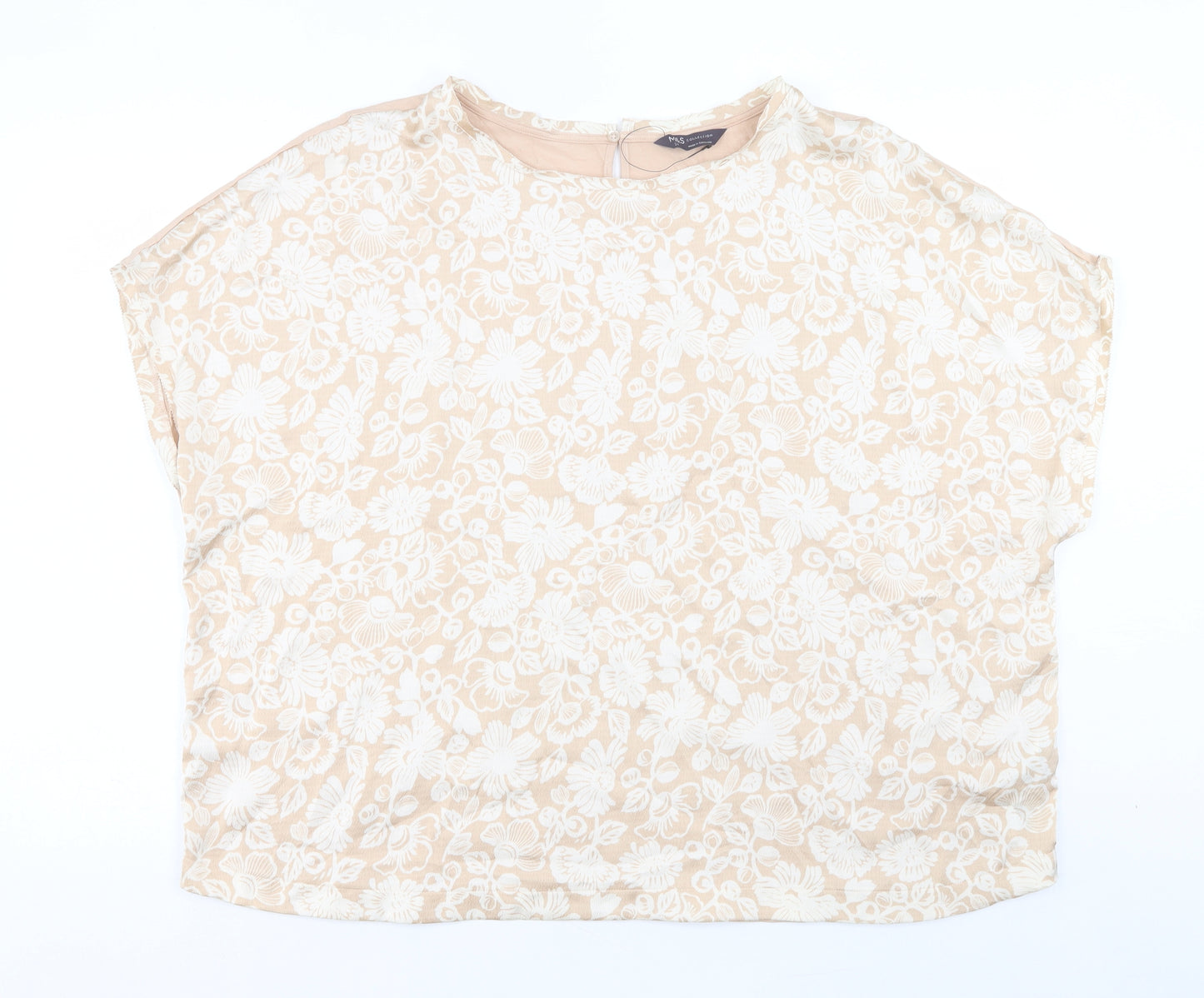 Marks and Spencer Womens Beige Paisley Polyester Basic T-Shirt Size 24 Crew Neck