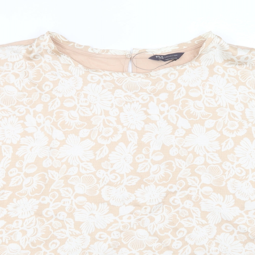 Marks and Spencer Womens Beige Paisley Polyester Basic T-Shirt Size 24 Crew Neck