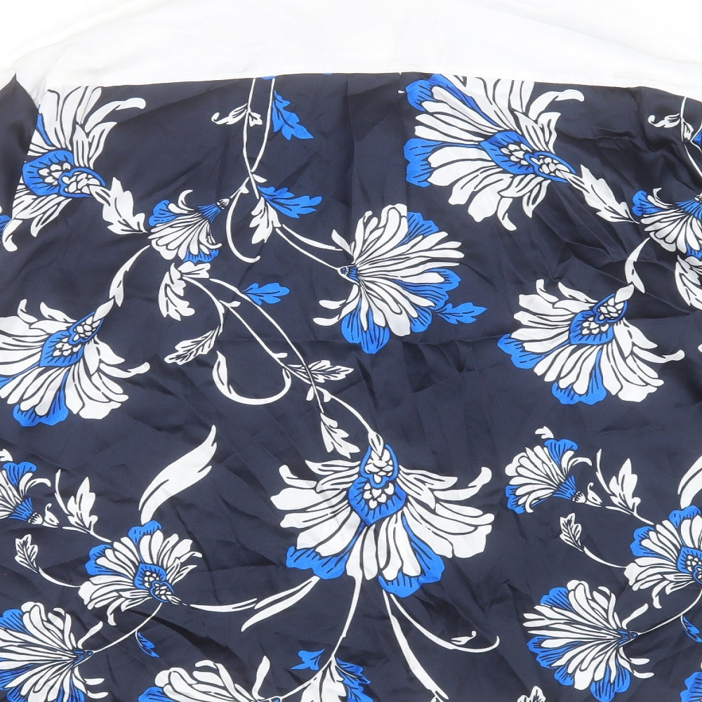 Marks and Spencer Womens Blue Floral Polyester Basic Button-Up Size 18 Collared
