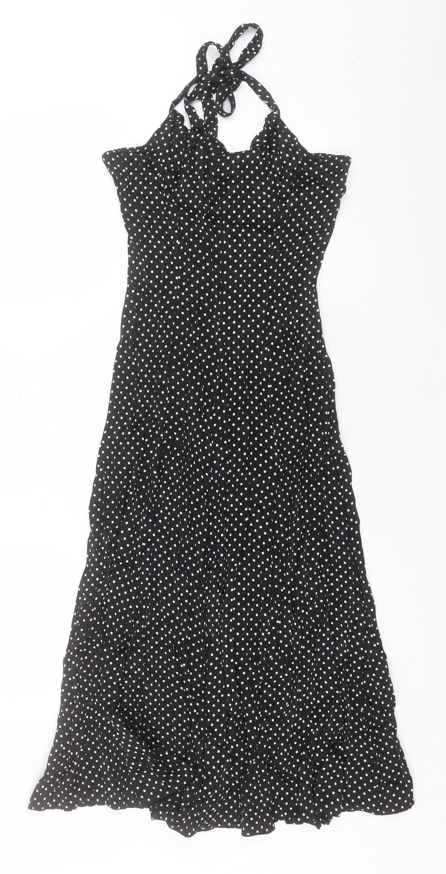 Marks and Spencer Womens Black Polka Dot Viscose A-Line Size 6 Halter Tie