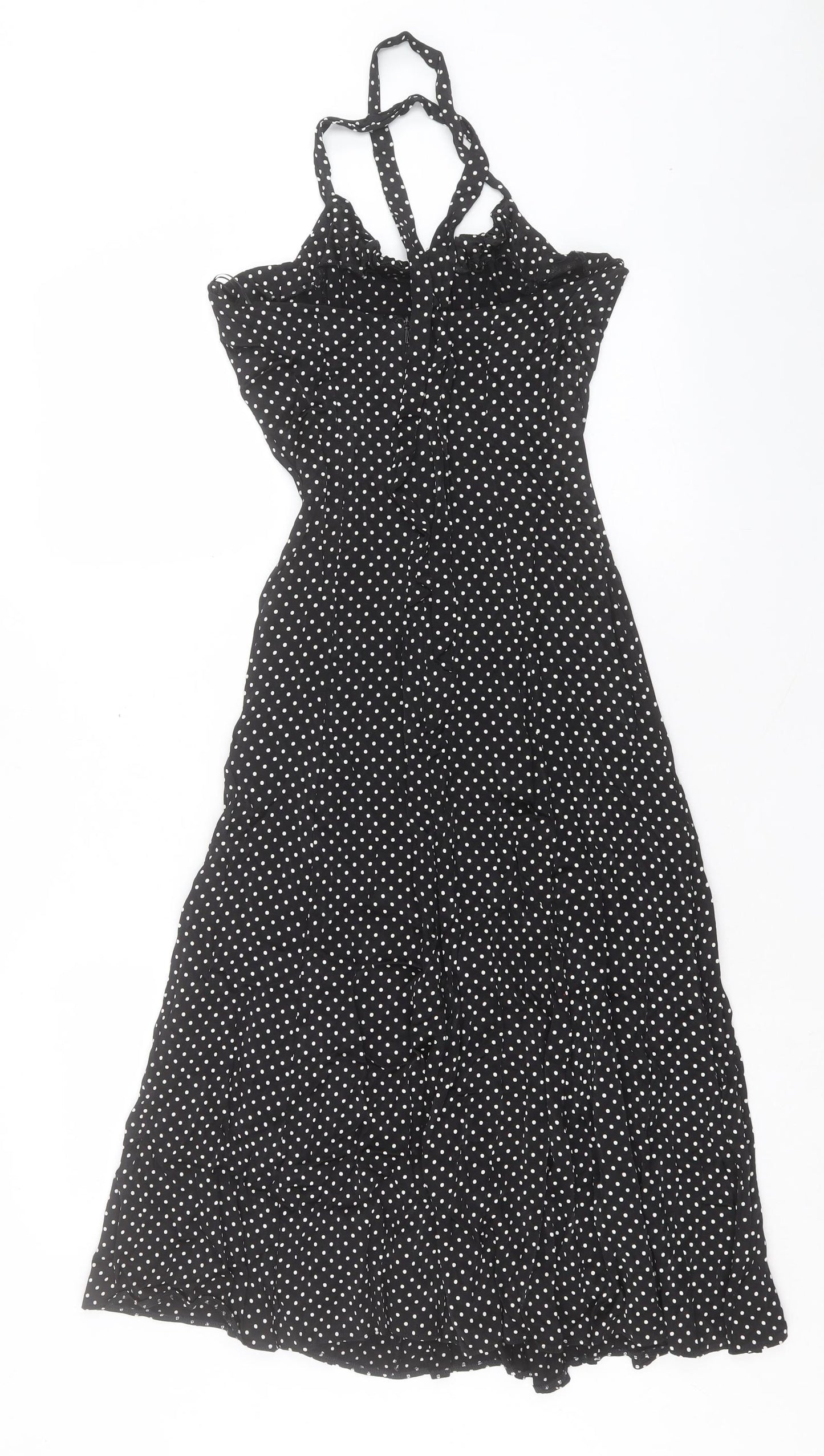 Marks and Spencer Womens Black Polka Dot Viscose A-Line Size 6 Halter Tie
