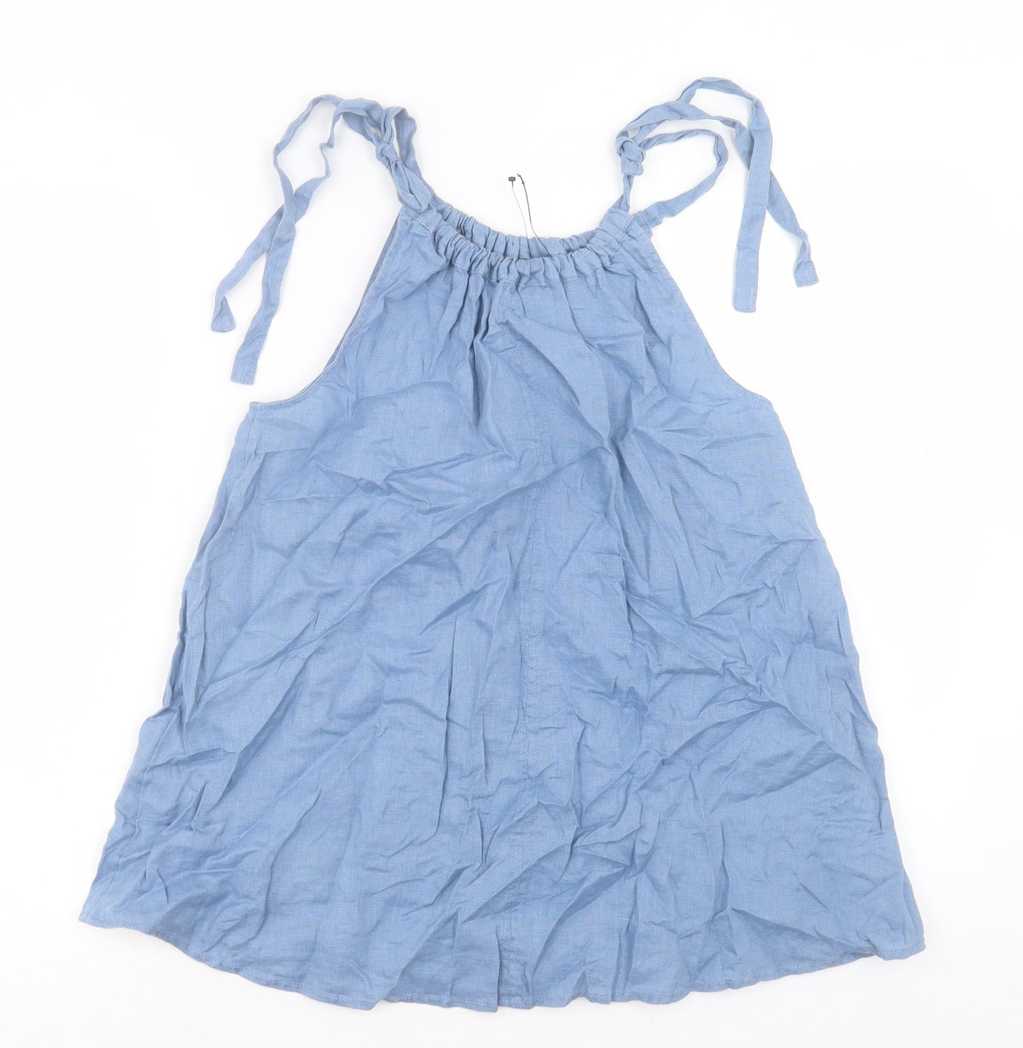 Marks and Spencer Womens Blue Linen Basic Tank Size 6 Crew Neck