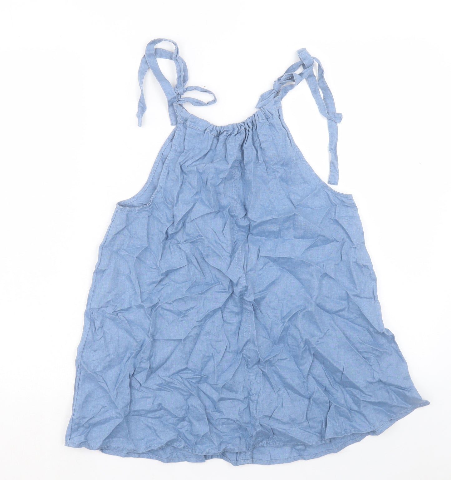 Marks and Spencer Womens Blue Linen Basic Tank Size 6 Crew Neck