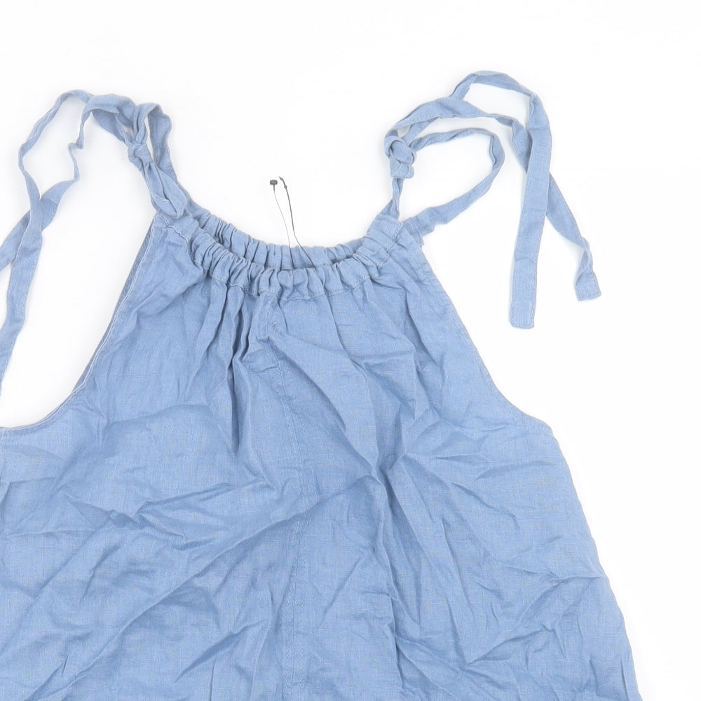 Marks and Spencer Womens Blue Linen Basic Tank Size 6 Crew Neck