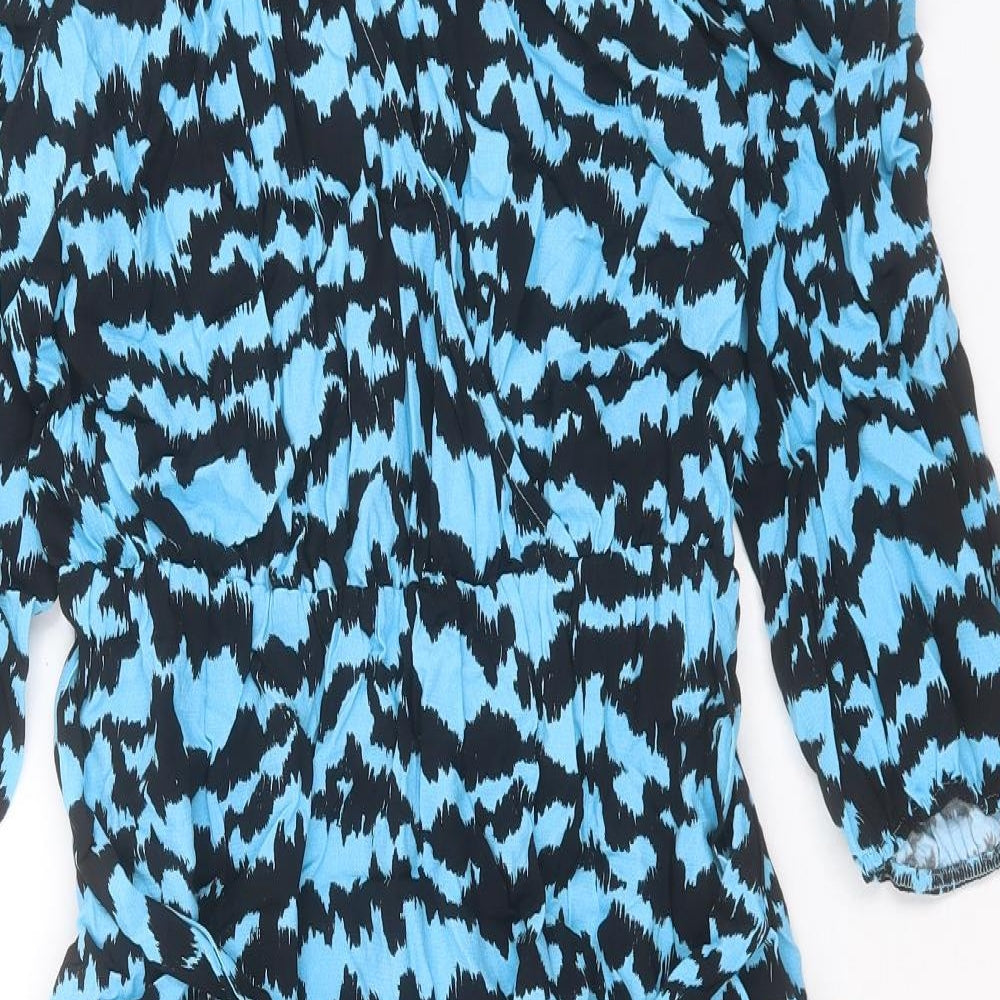 Marks and Spencer Womens Blue Geometric Viscose A-Line Size 12 V-Neck Pullover