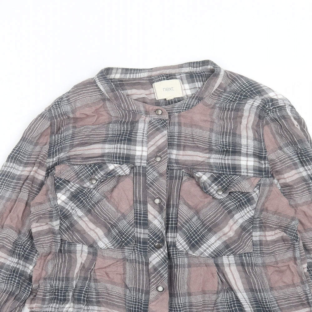 NEXT Womens Purple Plaid Viscose Basic Blouse Size 12 Crew Neck