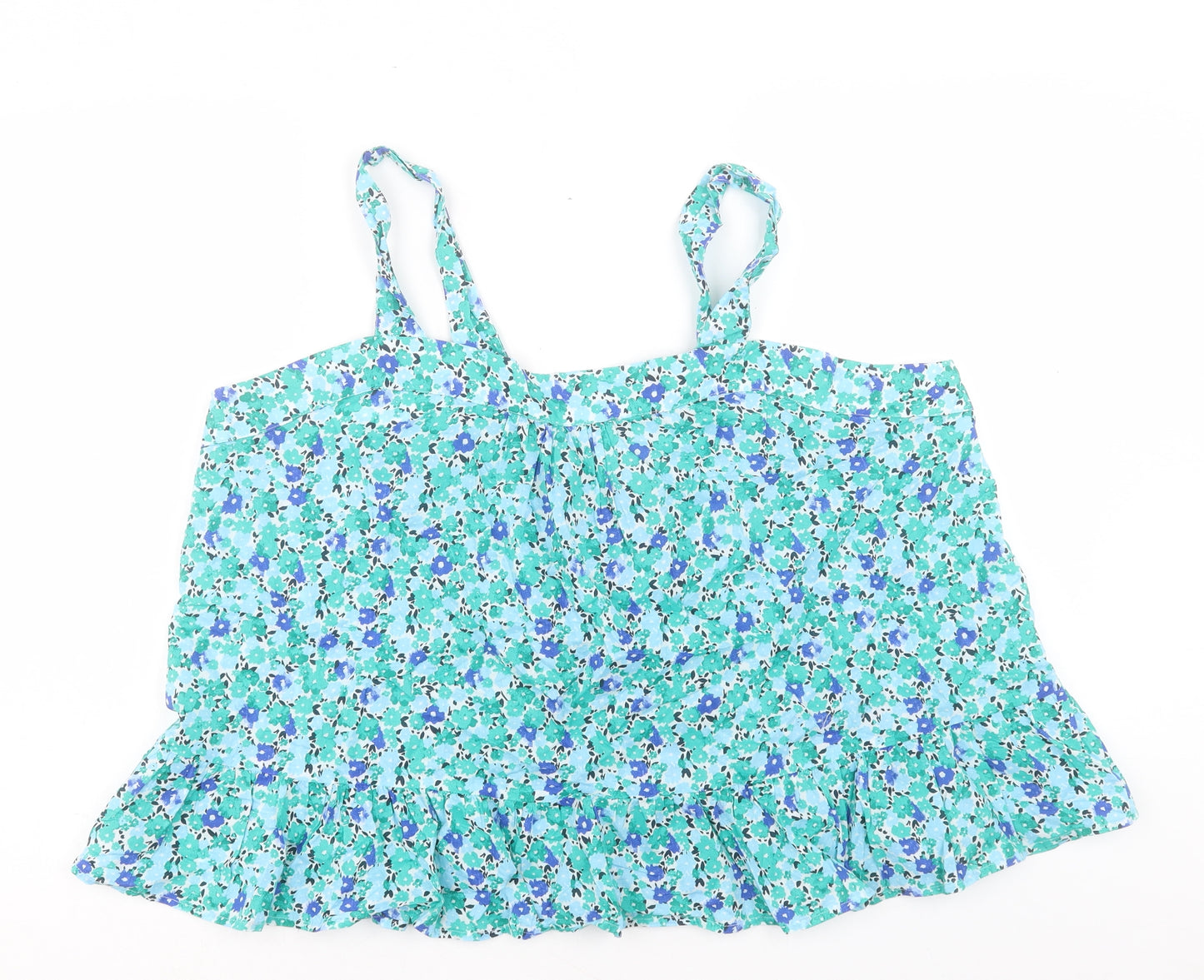 Marks and Spencer Womens Green Floral Cotton Basic Tank Size 22 Square Neck