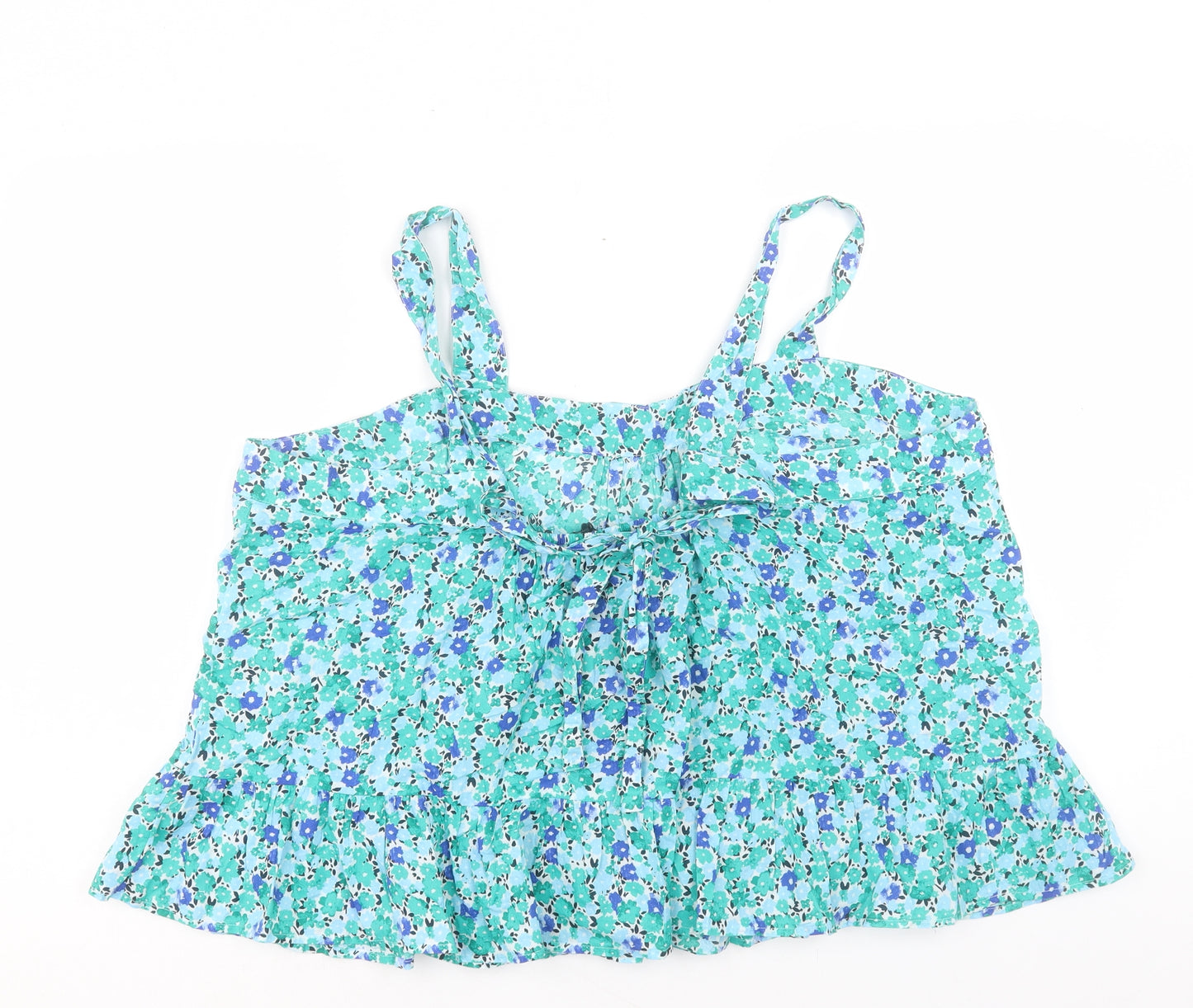 Marks and Spencer Womens Green Floral Cotton Basic Tank Size 22 Square Neck