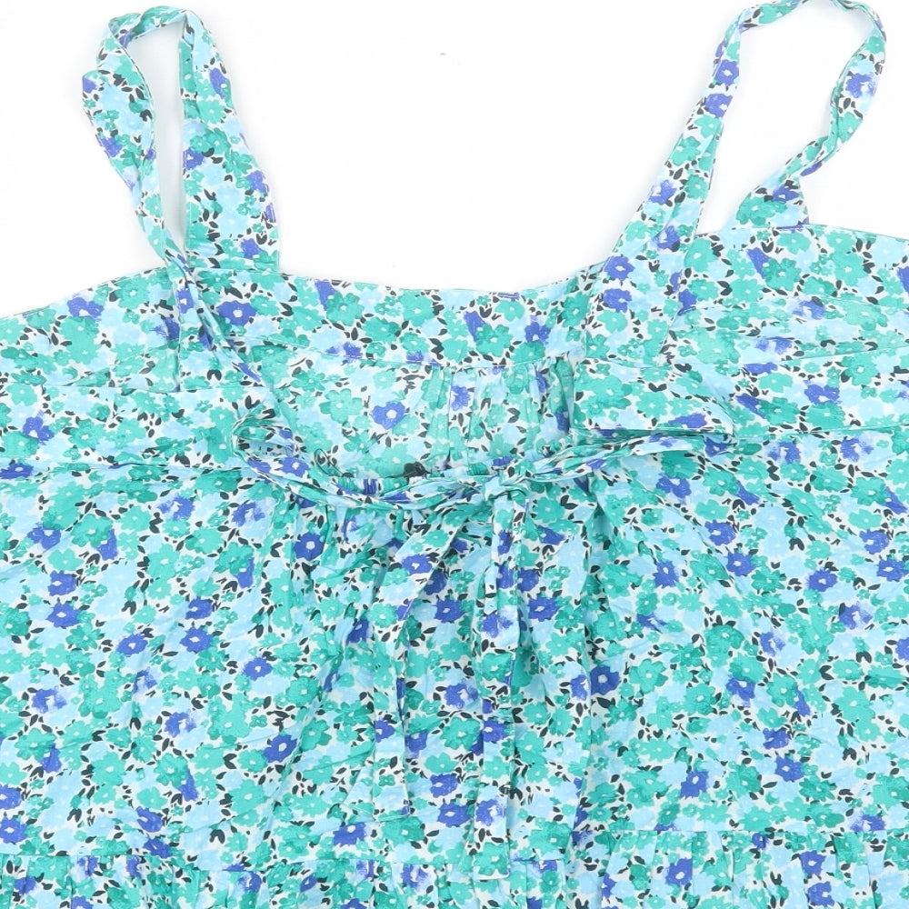 Marks and Spencer Womens Green Floral Cotton Basic Tank Size 22 Square Neck