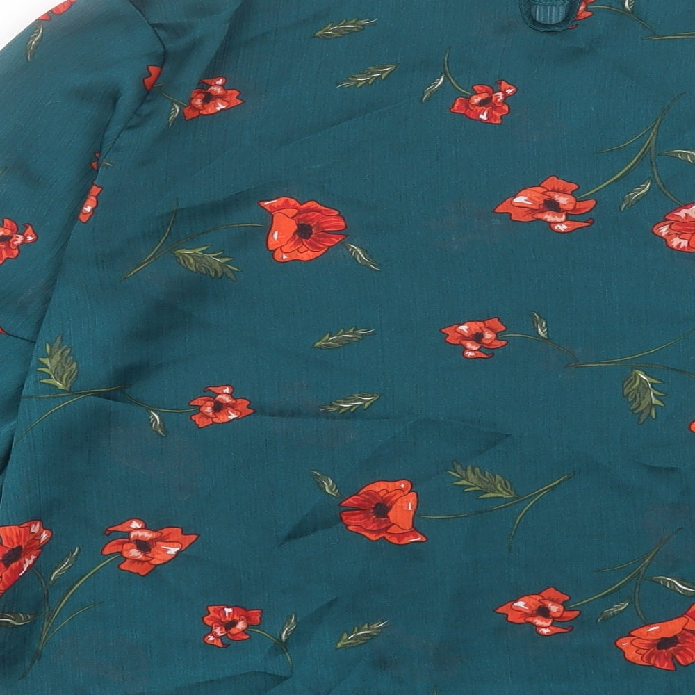 Preworn Womens Green Floral Polyester Basic Blouse Size 10 Collared