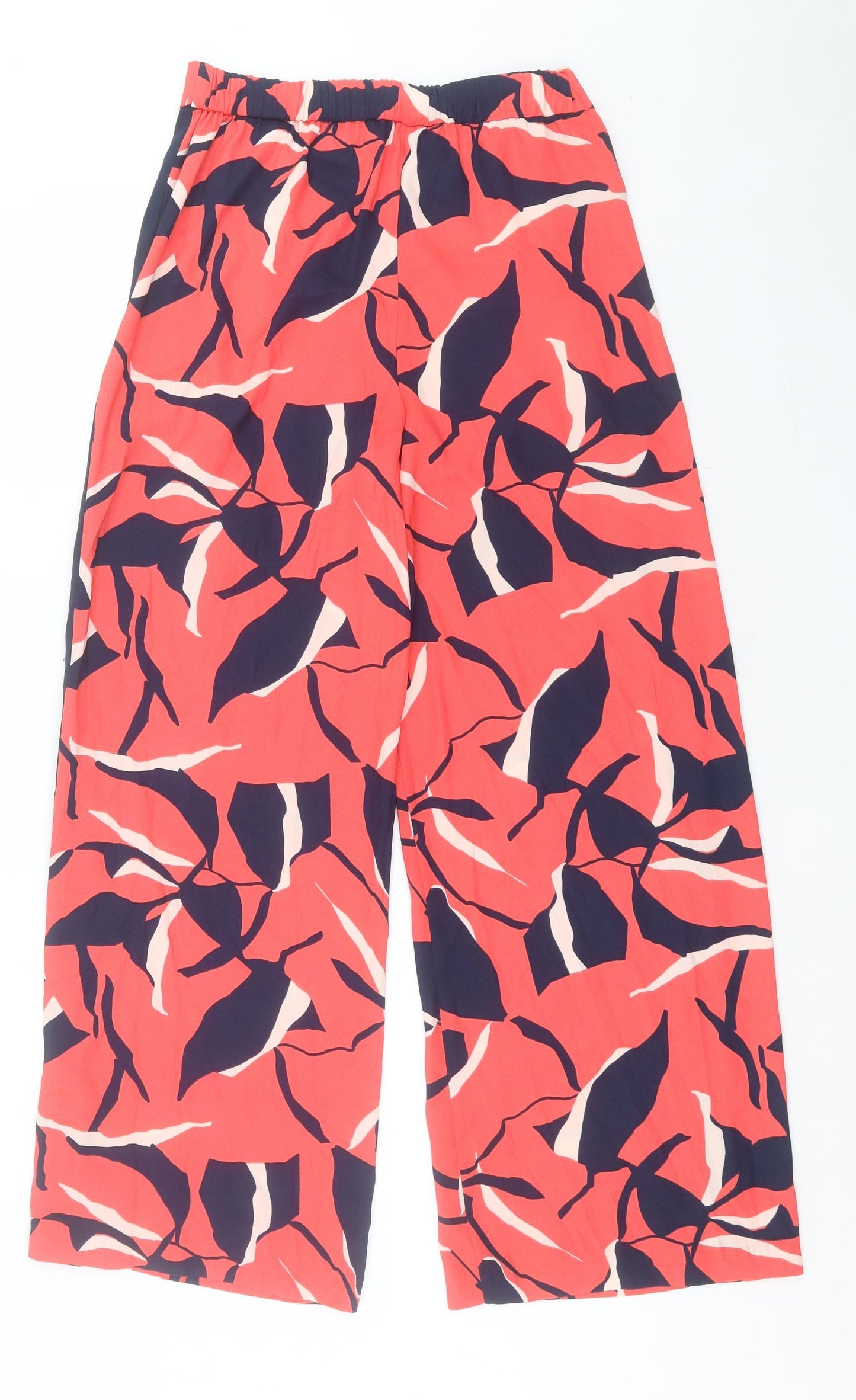 Marks and Spencer Womens Pink Geometric Polyester Trousers Size 8 L28 in Regular Drawstring