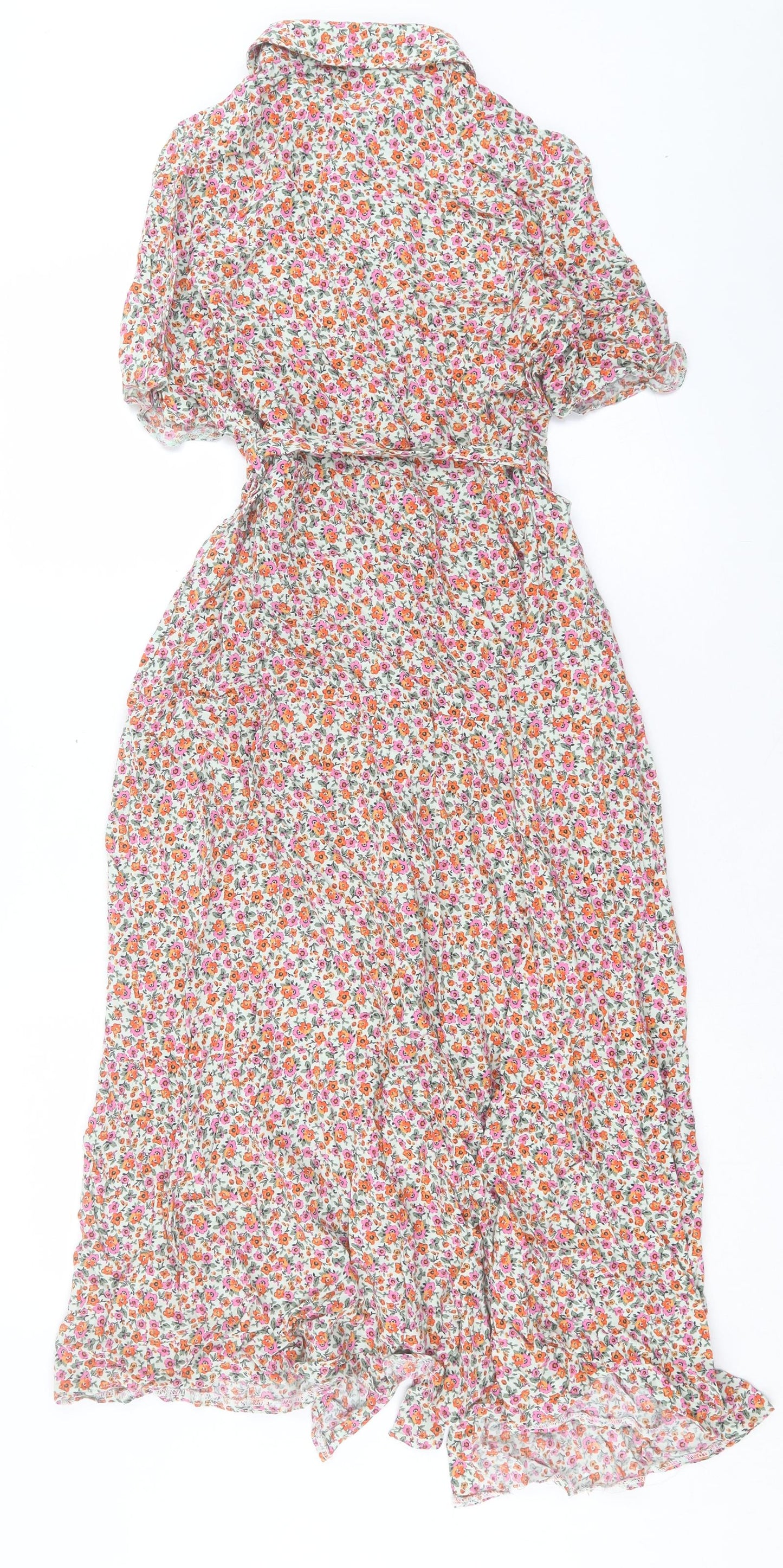 Topshop Womens Multicoloured Floral Viscose A-Line Size 10 Collared Button