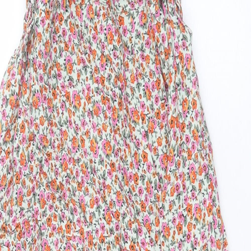 Topshop Womens Multicoloured Floral Viscose A-Line Size 10 Collared Button