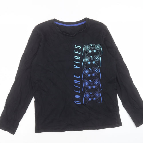 George Boys Black Cotton Basic Casual Size 12-13 Years Crew Neck Pullover - Online Vibes