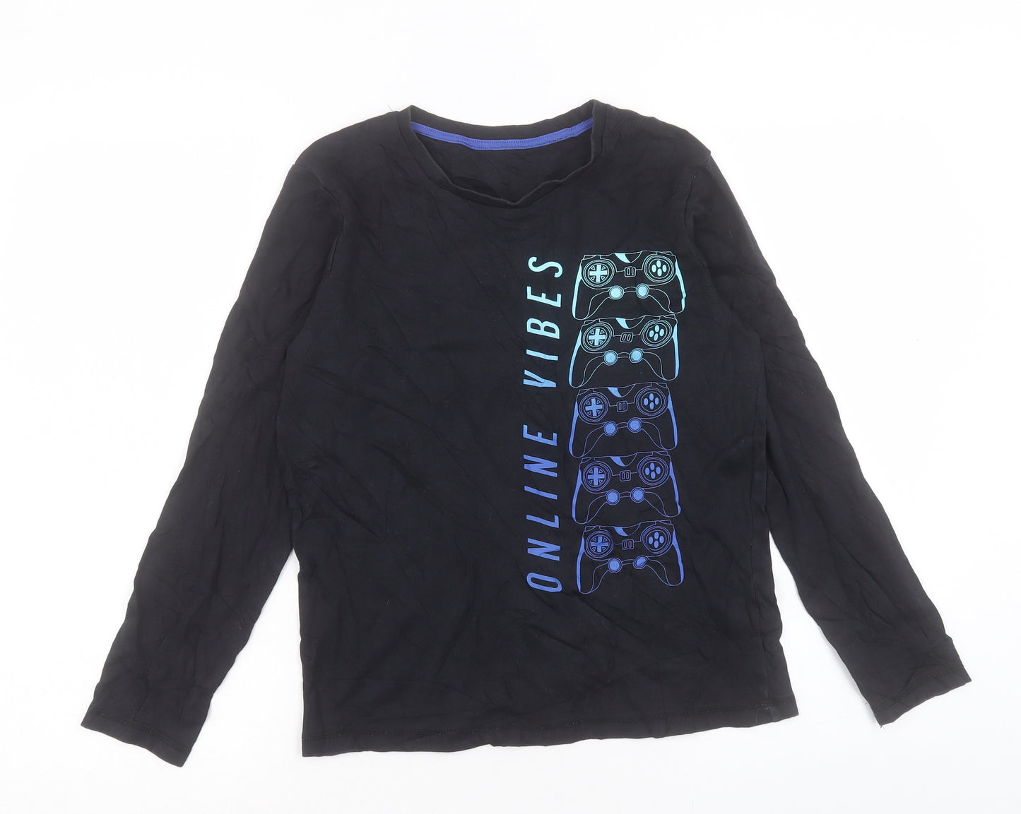 George Boys Black Cotton Basic Casual Size 12-13 Years Crew Neck Pullover - Online Vibes