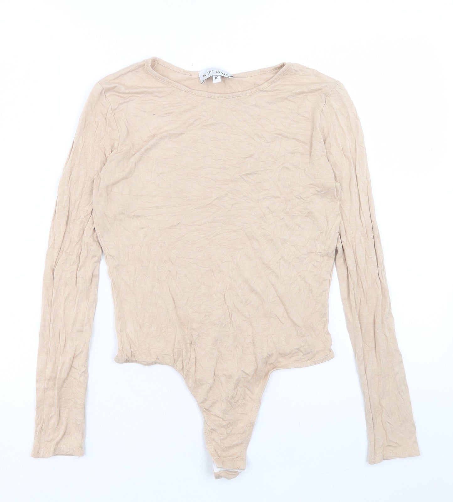 In the Style Womens Beige Viscose Bodysuit One-Piece Size 10 Snap
