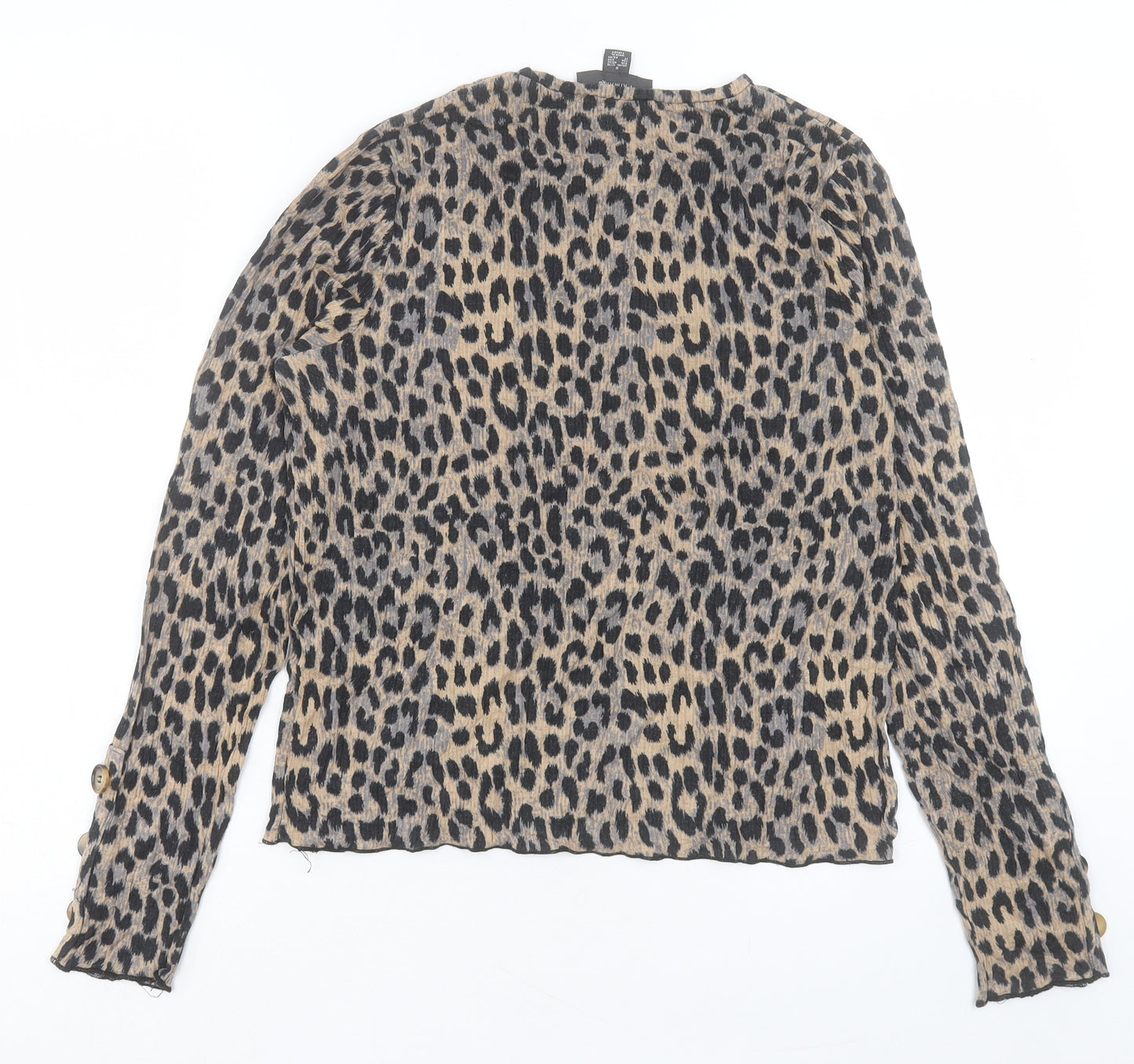 Primark Womens Brown Animal Print Viscose Basic T-Shirt Size M Crew Neck