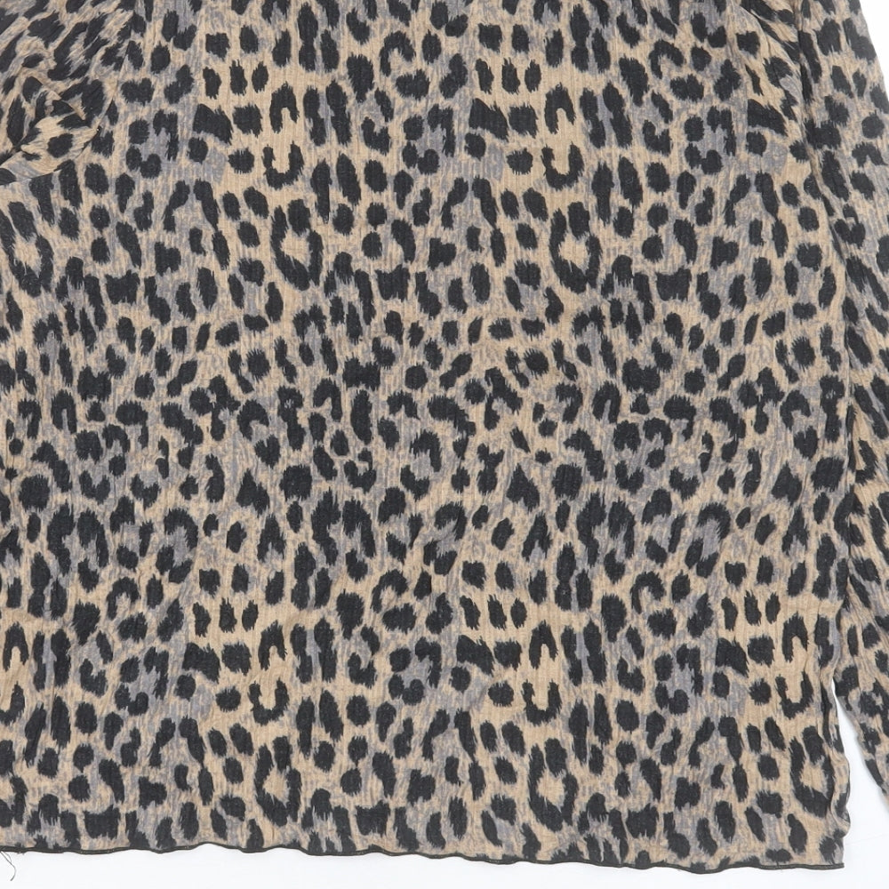 Primark Womens Brown Animal Print Viscose Basic T-Shirt Size M Crew Neck