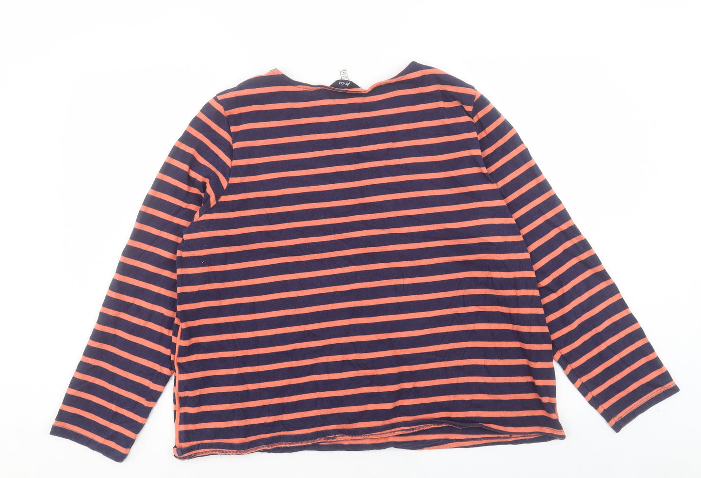 Joules Womens Orange Striped Cotton Basic T-Shirt Size 18 Crew Neck