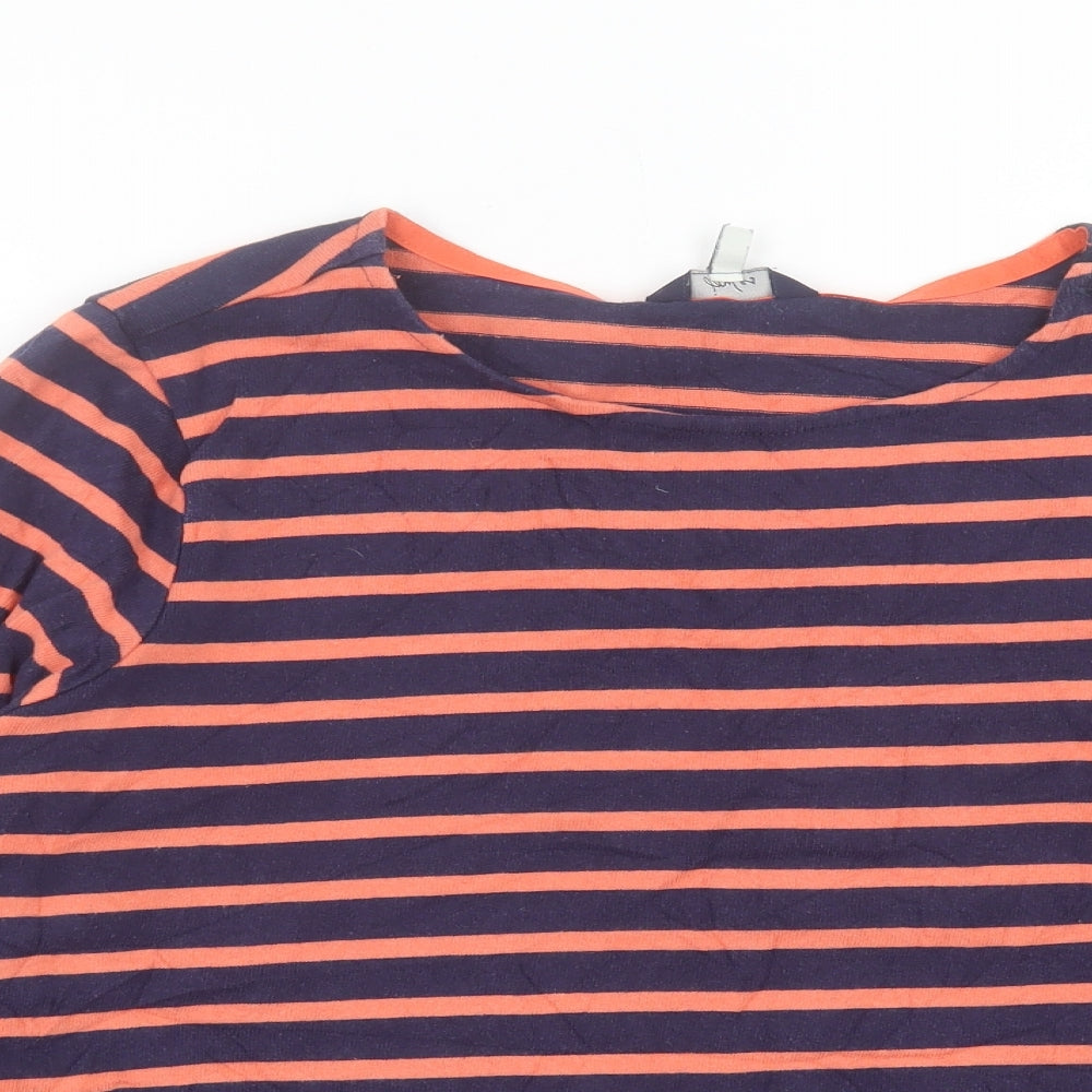 Joules Womens Orange Striped Cotton Basic T-Shirt Size 18 Crew Neck
