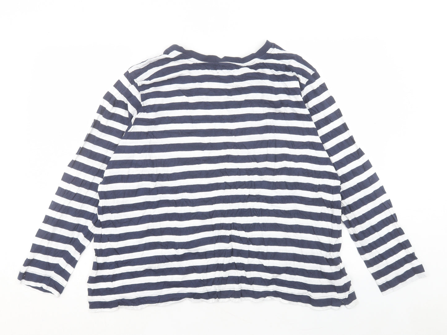 Papaya Womens Blue Striped Cotton Basic T-Shirt Size XL Crew Neck