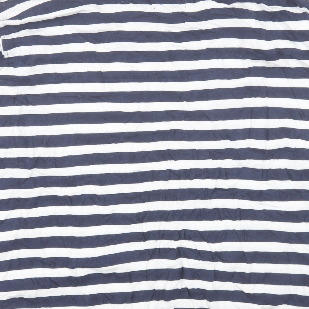 Papaya Womens Blue Striped Cotton Basic T-Shirt Size XL Crew Neck