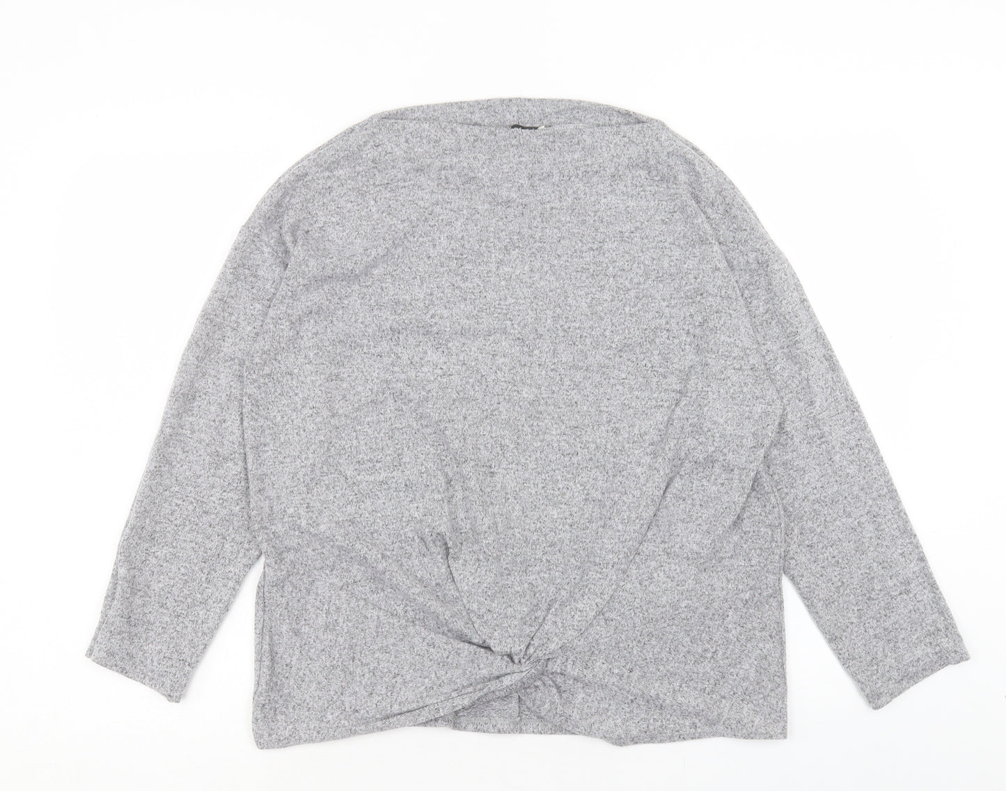 George Womens Grey Polyester Basic T-Shirt Size 14 Crew Neck - Tie At Front