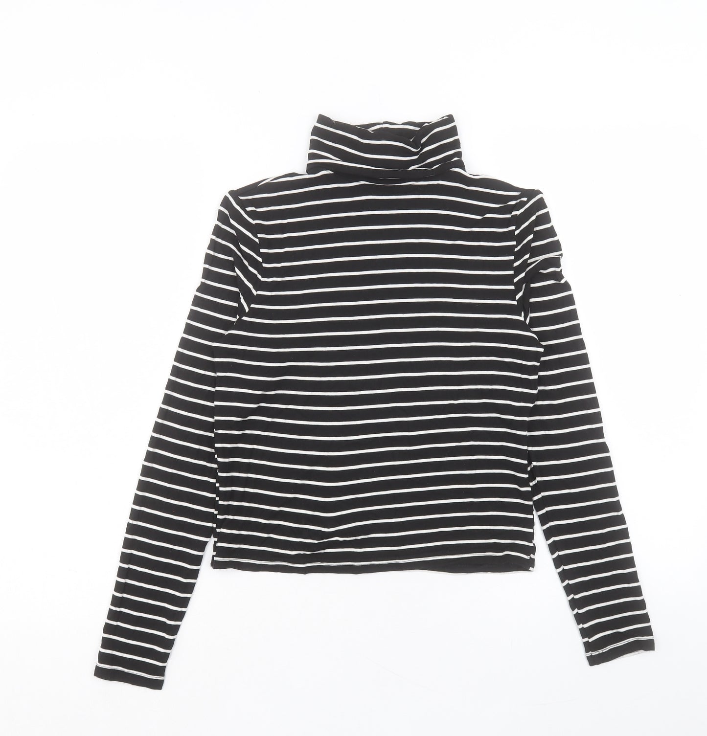 H&M Womens Black Striped Viscose Basic T-Shirt Size M Roll Neck