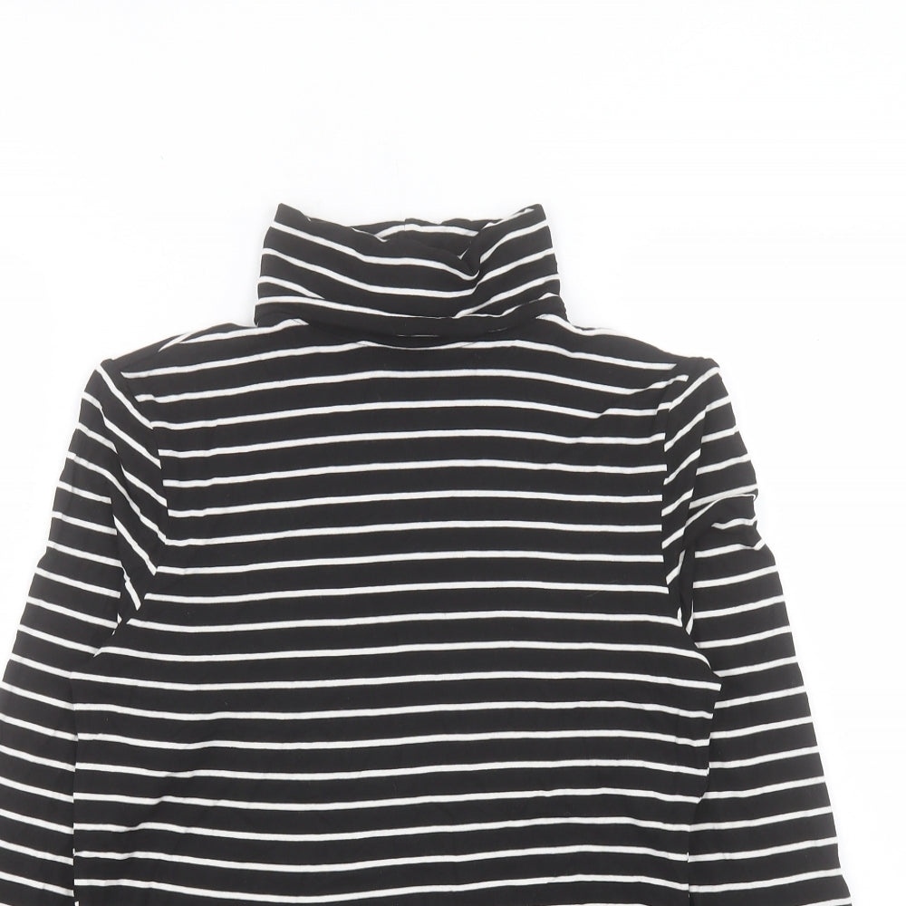 H&M Womens Black Striped Viscose Basic T-Shirt Size M Roll Neck