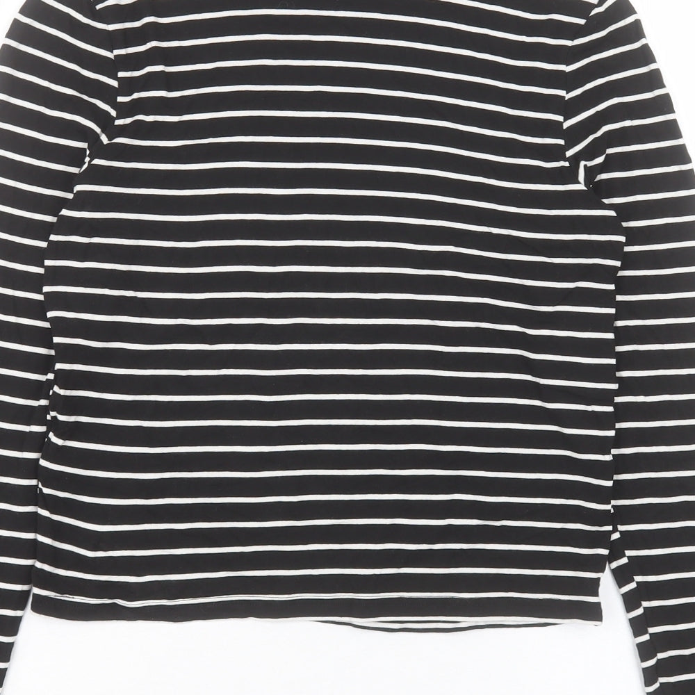 H&M Womens Black Striped Viscose Basic T-Shirt Size M Roll Neck