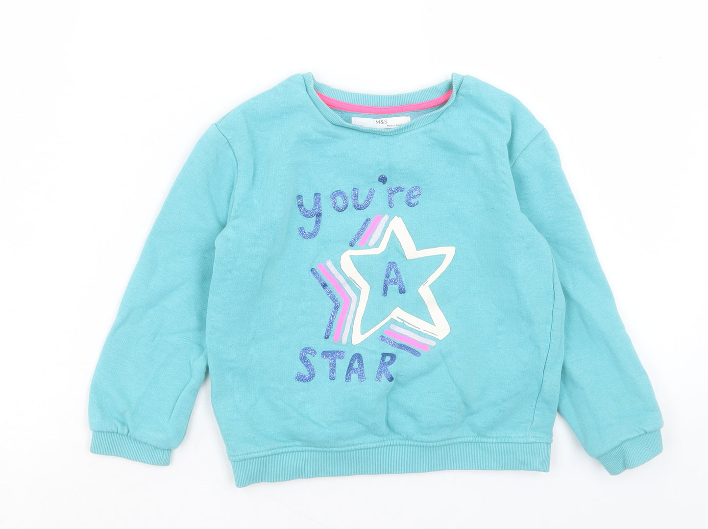 Marks and Spencer Girls Blue Cotton Pullover Sweatshirt Size 5-6 Years Pullover - Your A Star