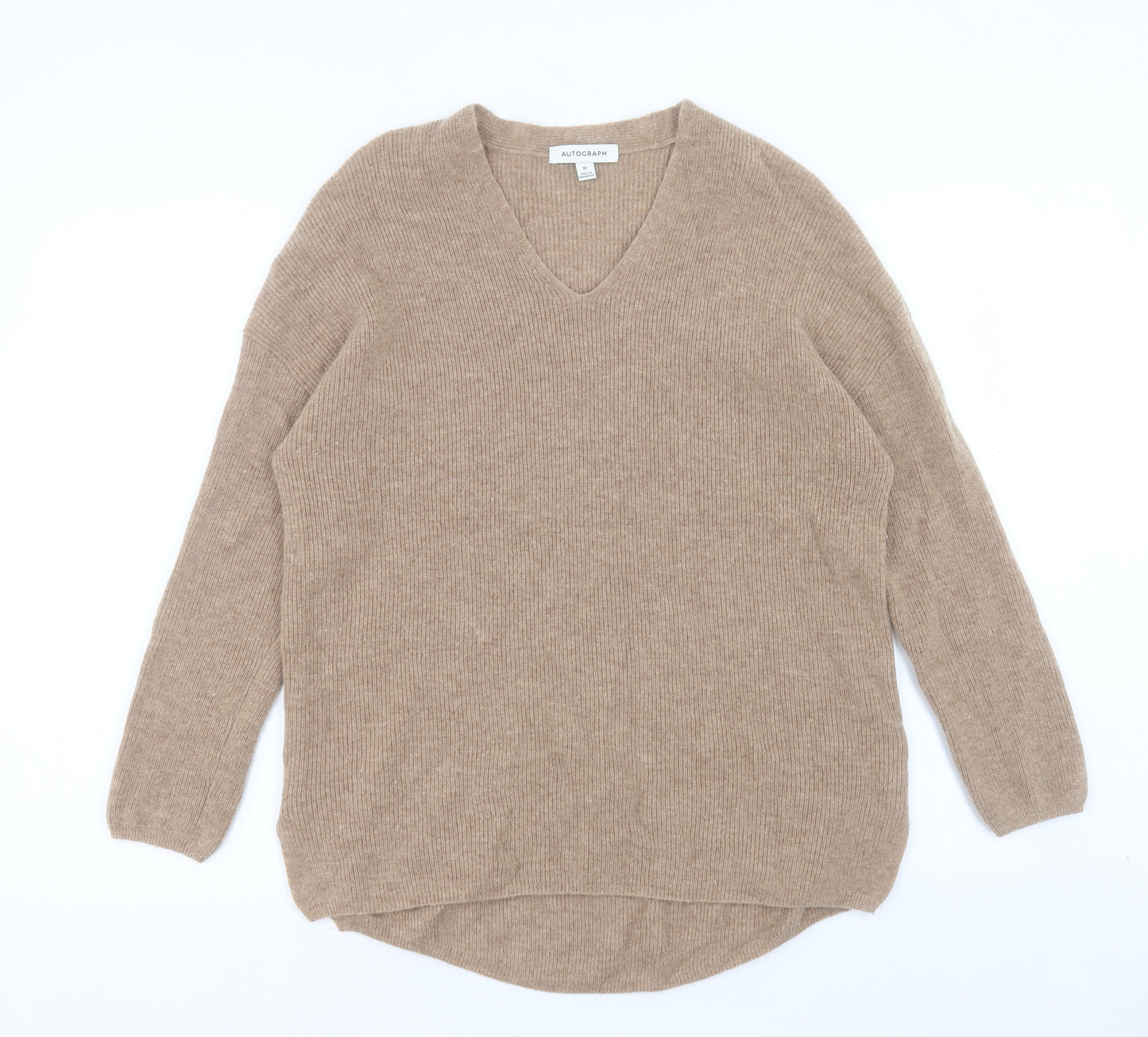 Autograph Womens Brown V-Neck Wool Pullover Jumper Size M