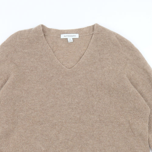Autograph Womens Brown V-Neck Wool Pullover Jumper Size M