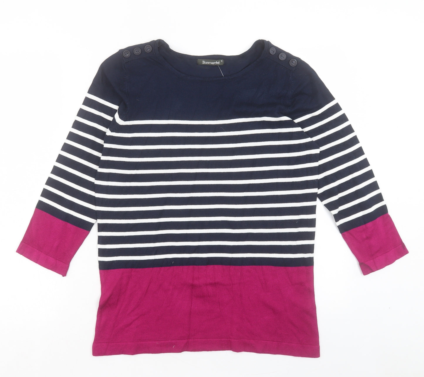 bonmarch Womens Multicoloured Striped Viscose Basic T-Shirt Size S Crew Neck