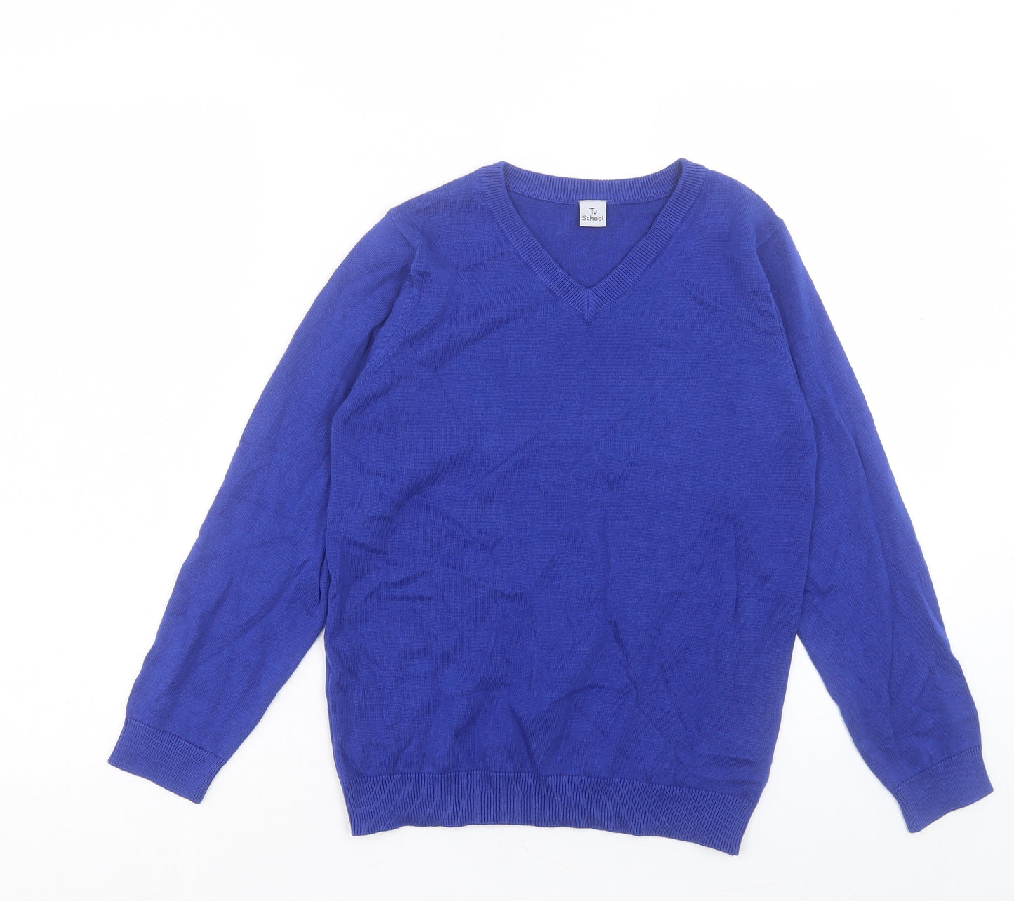 TU Boys Blue V-Neck Cotton Pullover Jumper Size 11 Years Pullover - School Wear