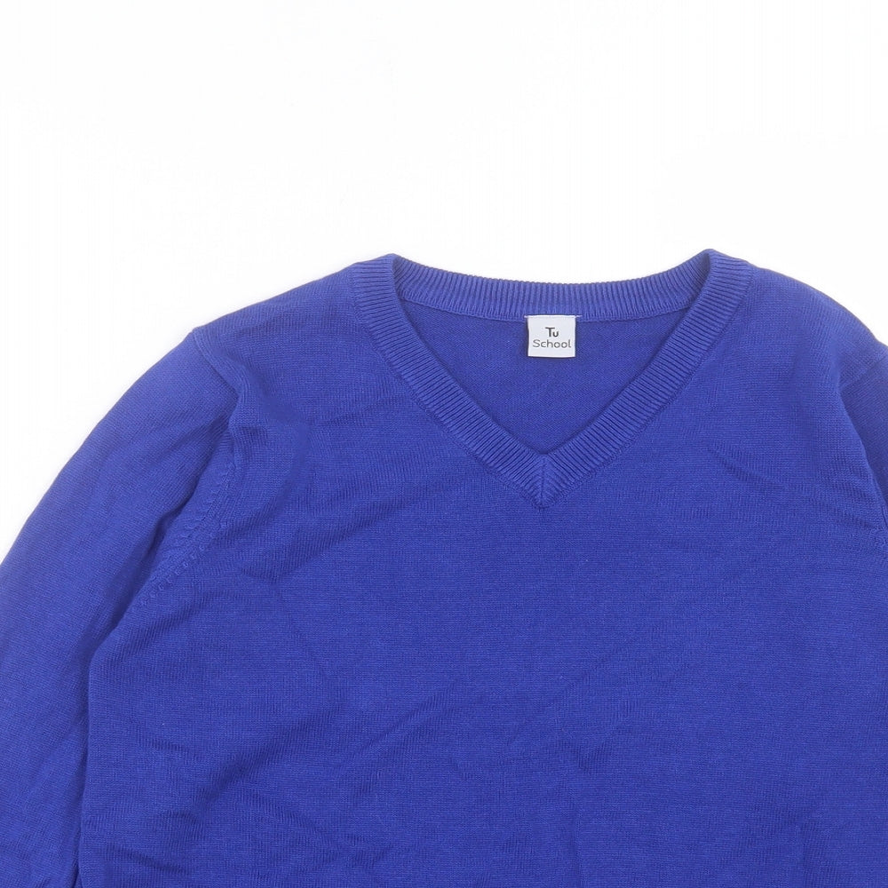 TU Boys Blue V-Neck Cotton Pullover Jumper Size 11 Years Pullover - School Wear
