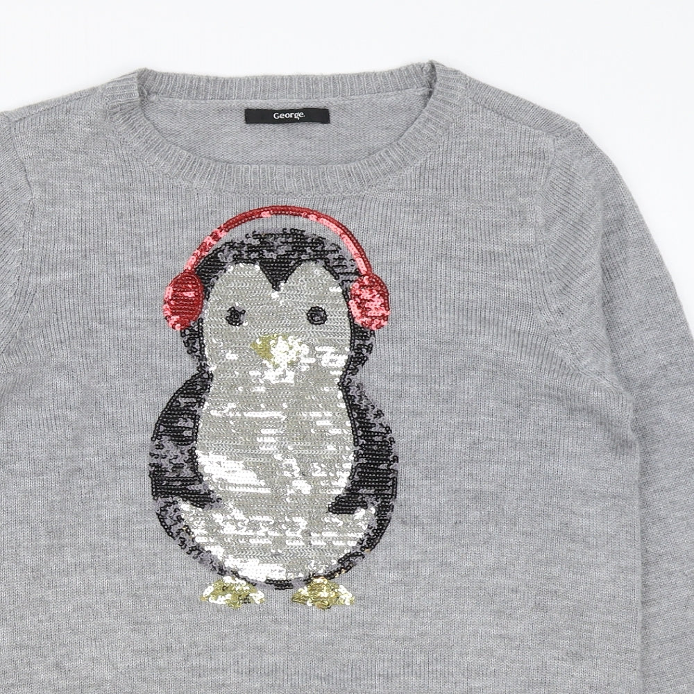 George Womens Grey Round Neck Acrylic Pullover Jumper Size 12