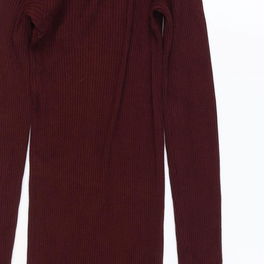 Primark Womens Red Viscose Bodycon Size 10 Roll Neck Pullover