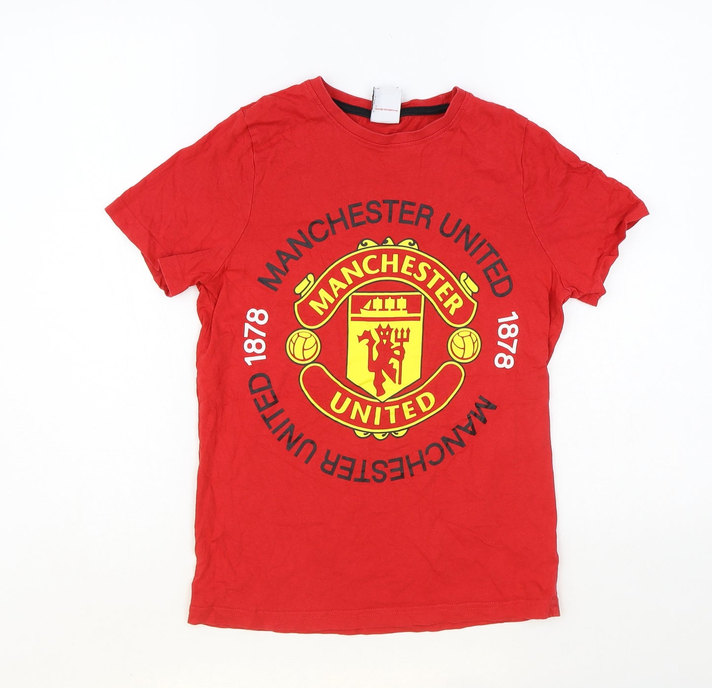 F&F Boys Red Cotton Basic T-Shirt Size 11-12 Years Round Neck Pullover - Manchester Utd
