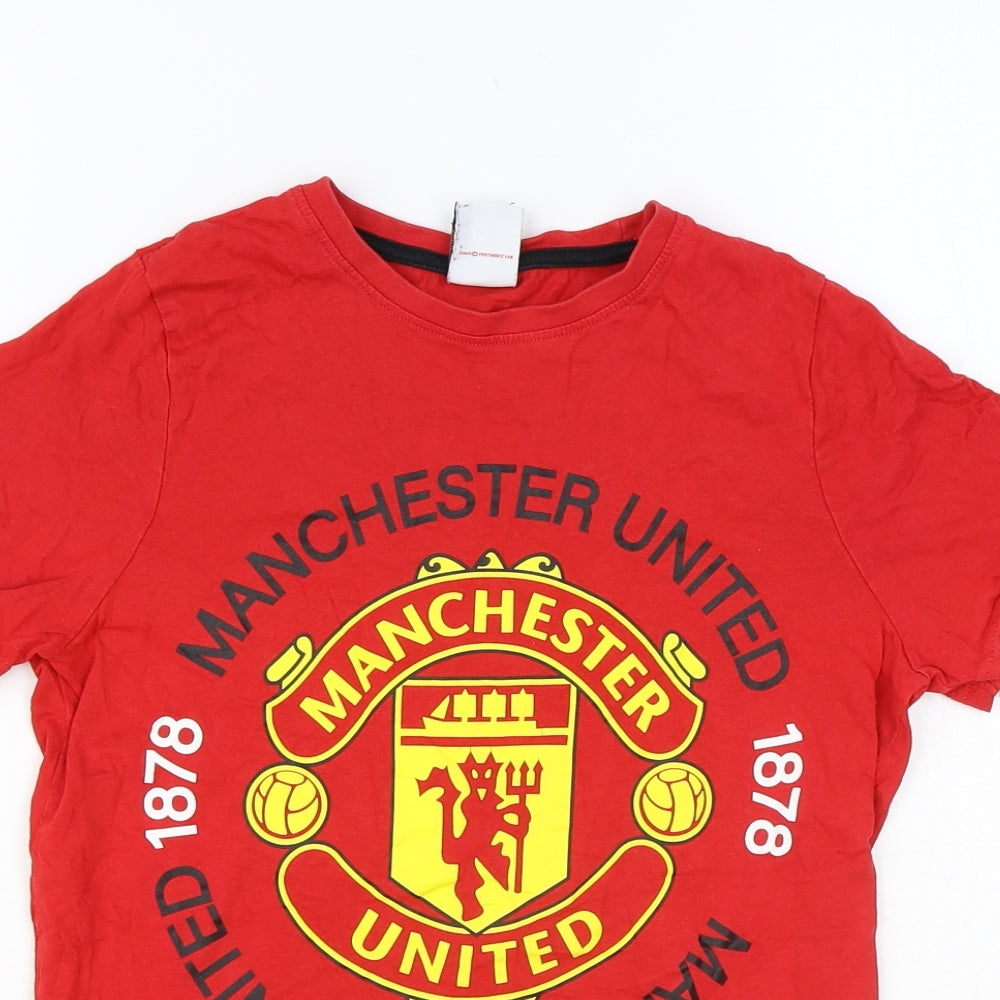 F&F Boys Red Cotton Basic T-Shirt Size 11-12 Years Round Neck Pullover - Manchester Utd