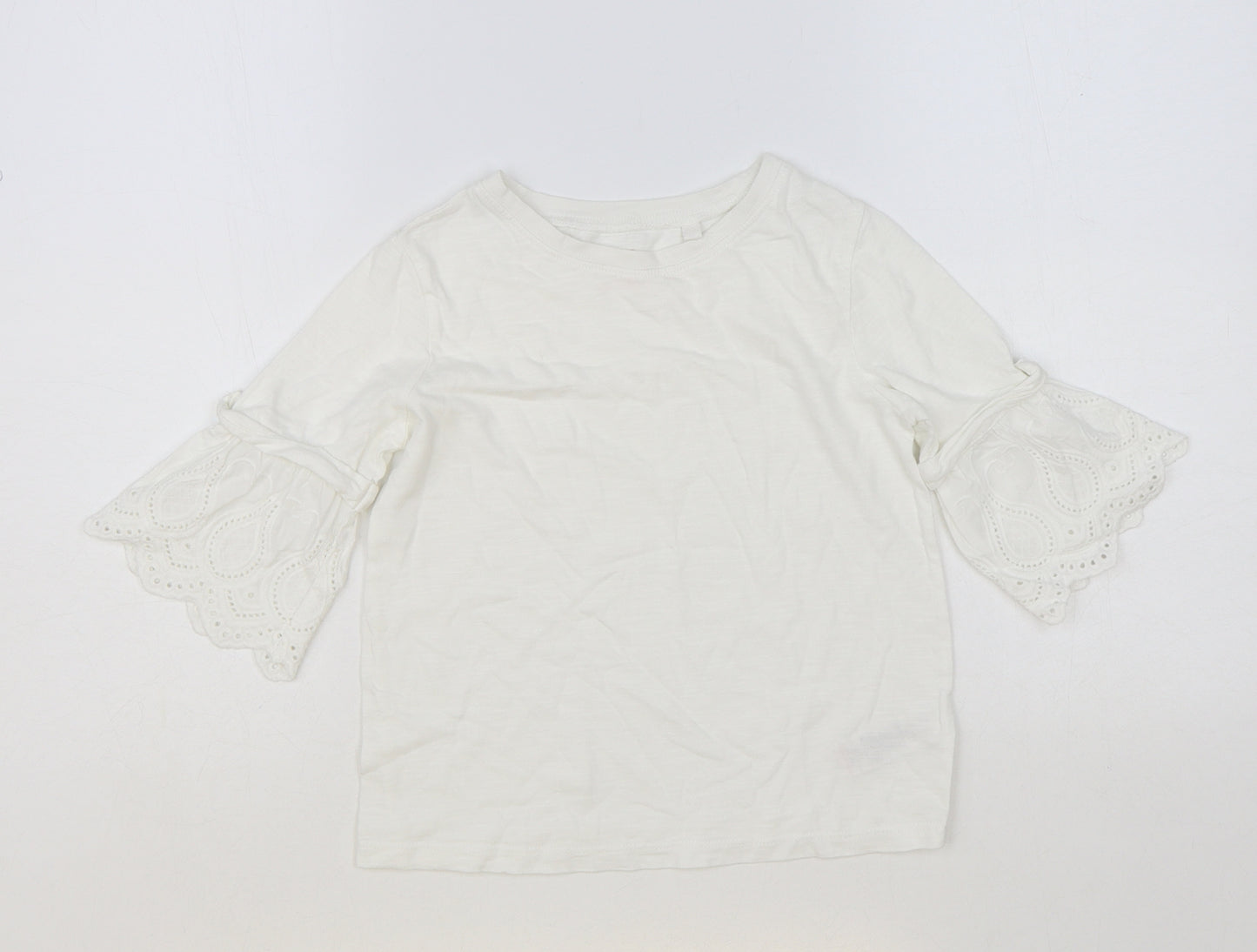 NEXT Girls White Cotton Basic T-Shirt Size 7 Years Round Neck Pullover