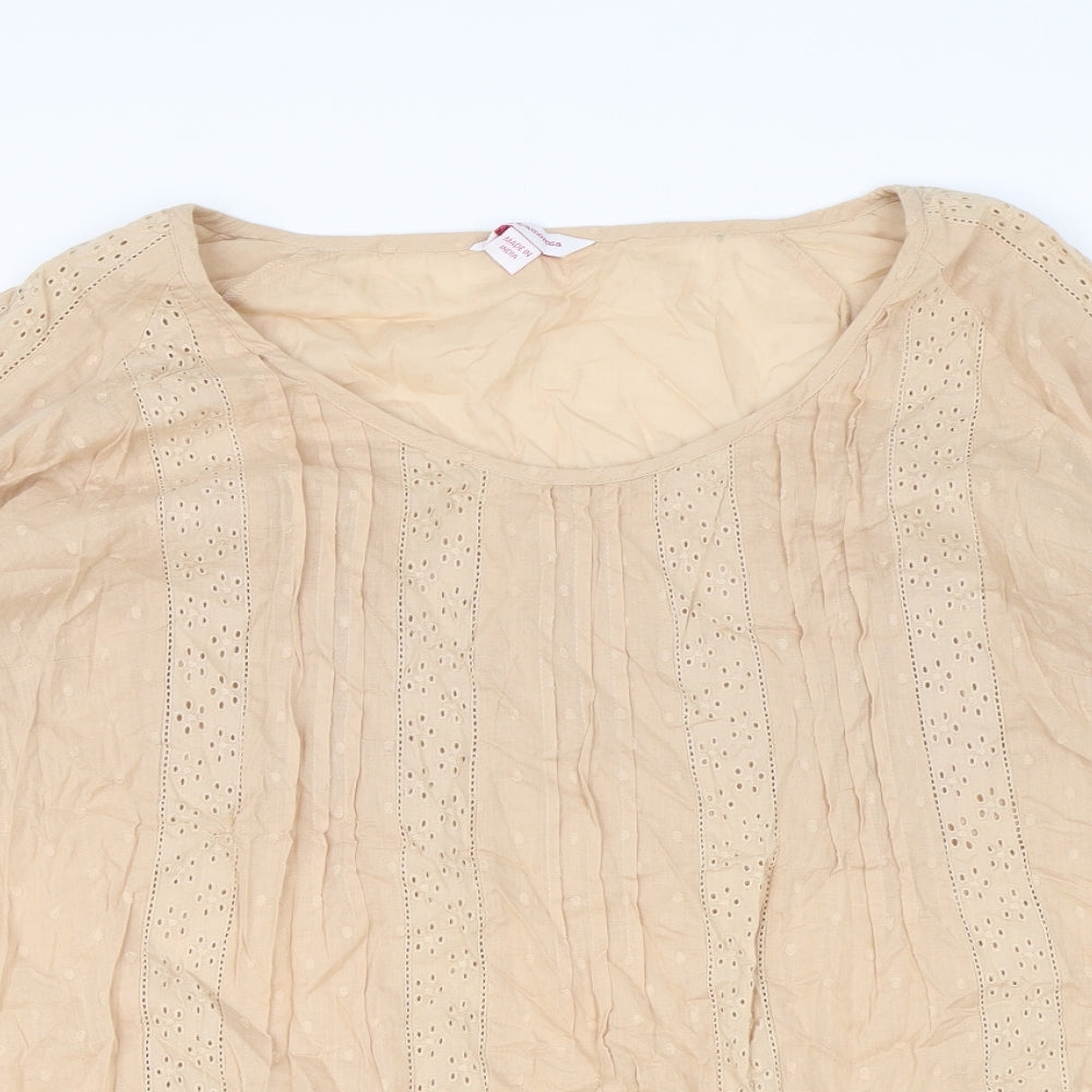 Glamorosa Womens Beige Cotton Basic Blouse Size 28 Round Neck