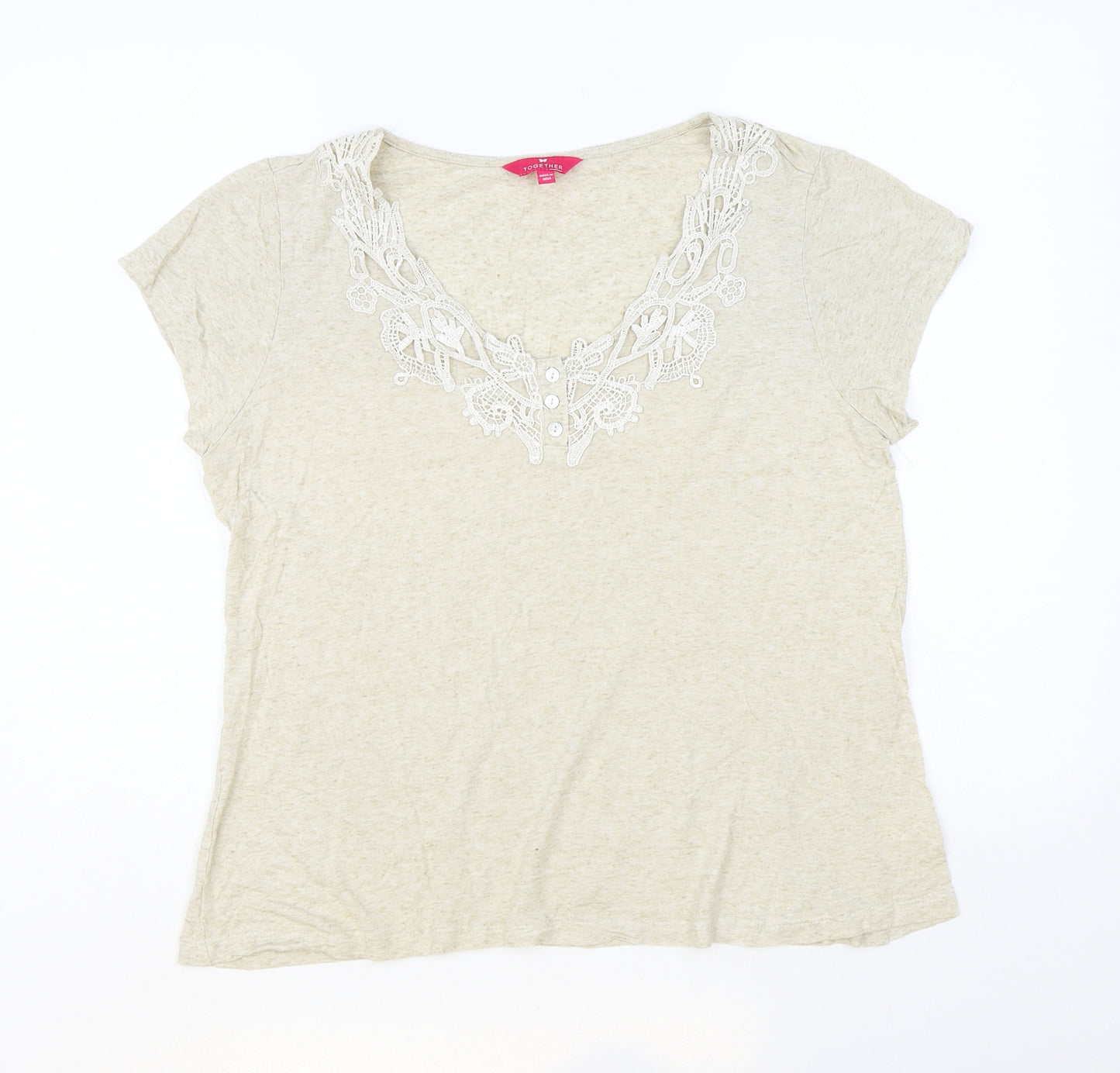 Together Womens Beige Viscose Basic T-Shirt Size 14 Round Neck
