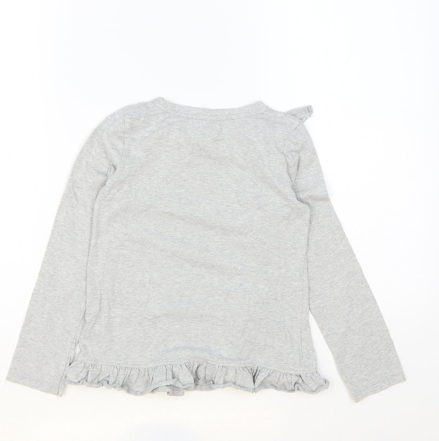 NEXT Girls Grey Cotton Basic T-Shirt Size 7 Years Round Neck Pullover